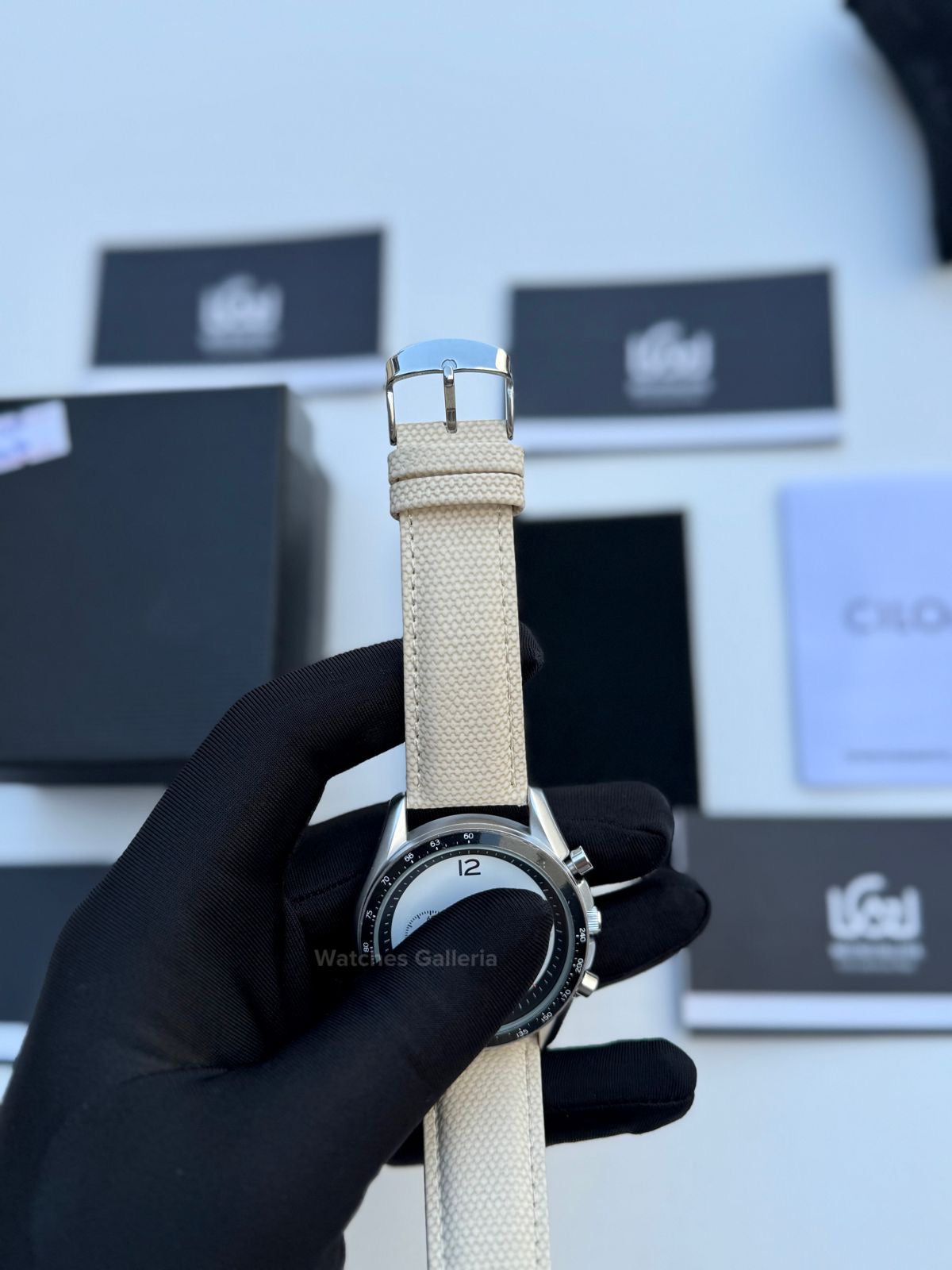 Ciloa Chronograph Leather Quartz (White) ciloa507 Watches Galleria