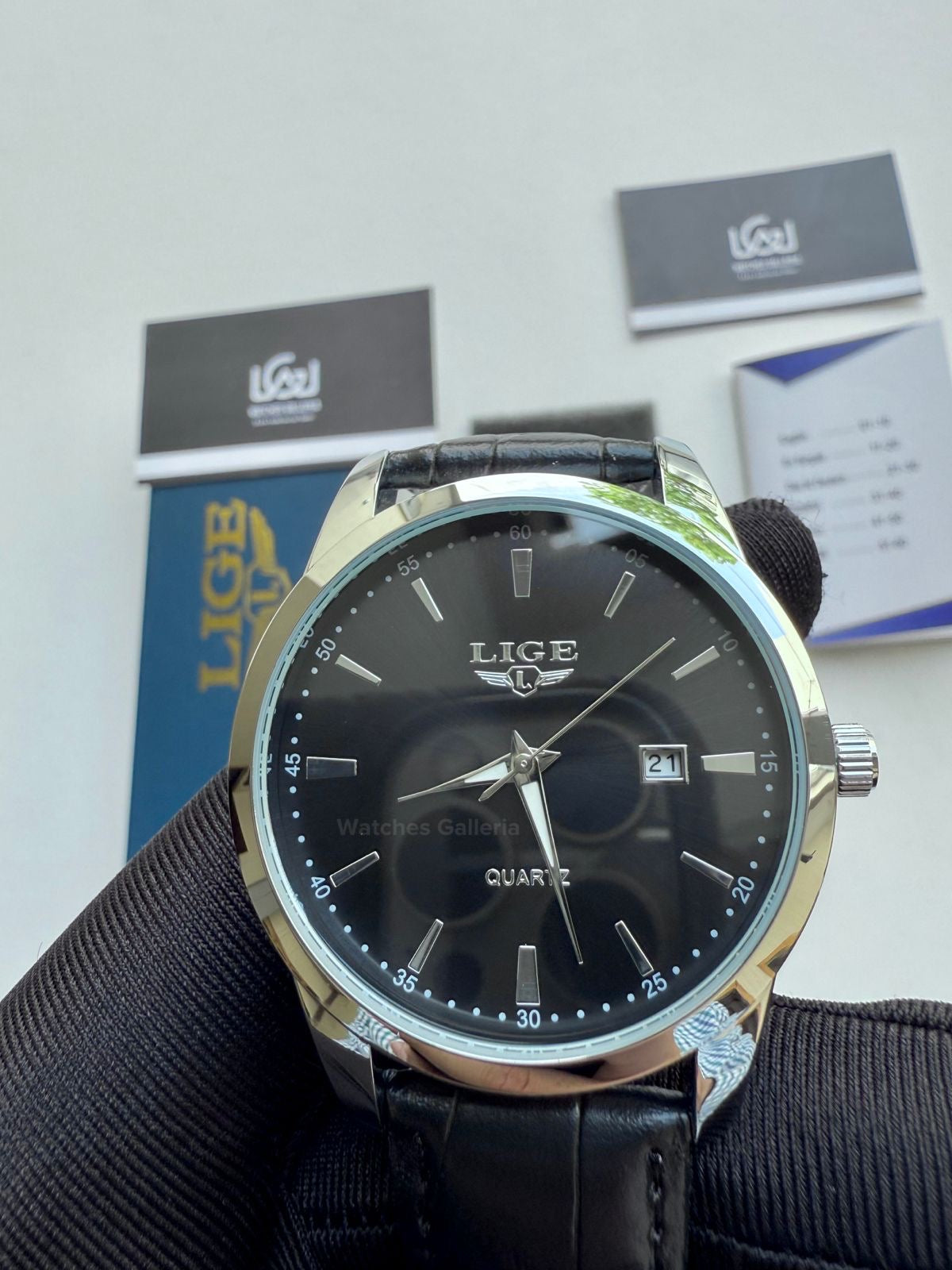 Lige Classic Dress Watch Quartz (Black) Lige89143 Watches Galleria