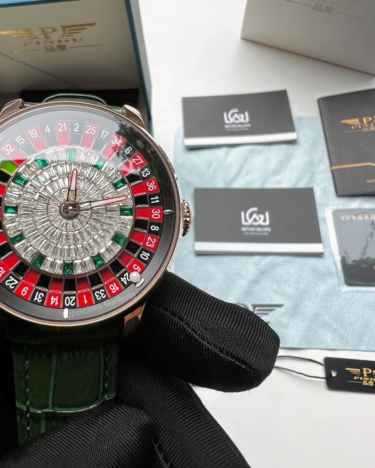 Pindu Design Casino Roulette Automatic Watch (Baguette Cut Diamonds Dial) P6617 Watches Galleria