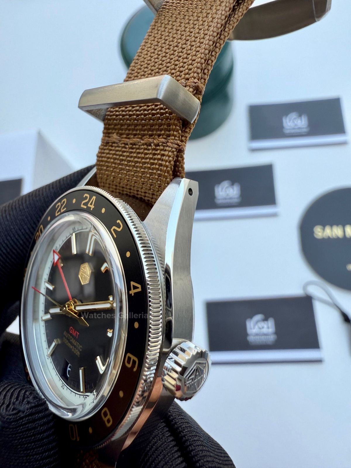 San Martin GMT RootBeer Automatic (Khaki Nato Straps) SN0116 Watches Galleria