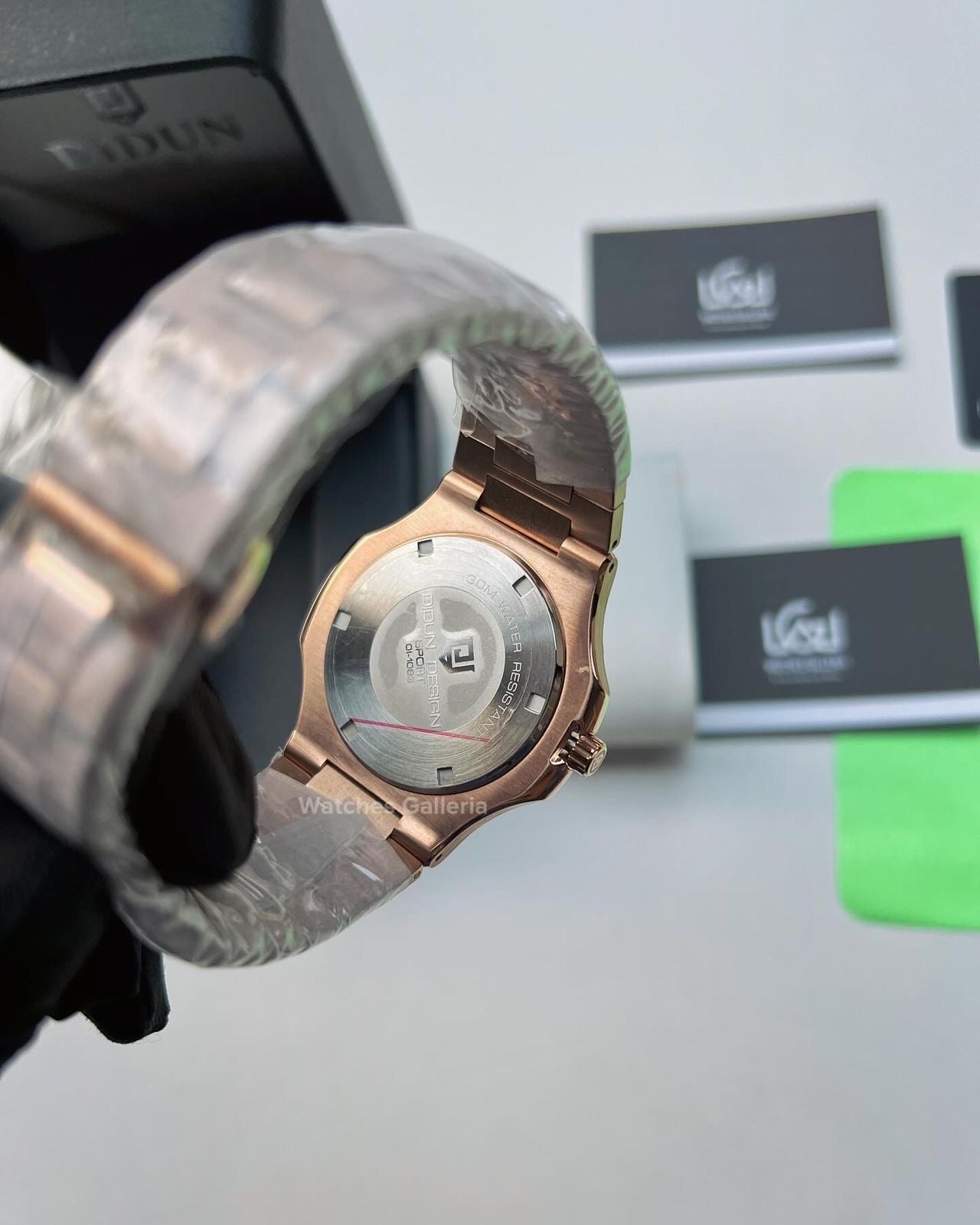 Didun Nautilus Date Day Quartz (Rose Gold w/ Black) PD49 Watches Galleria