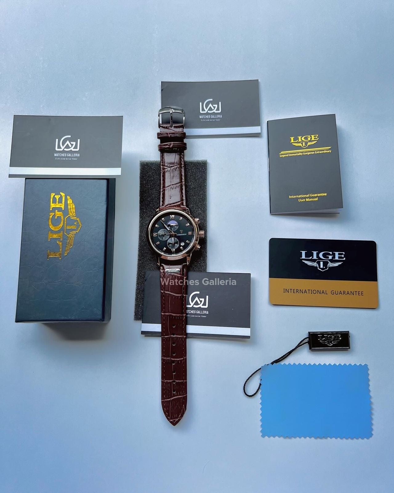 Lige Moonphase Watch (Rose Gold Black) LG8953 Watches Galleria
