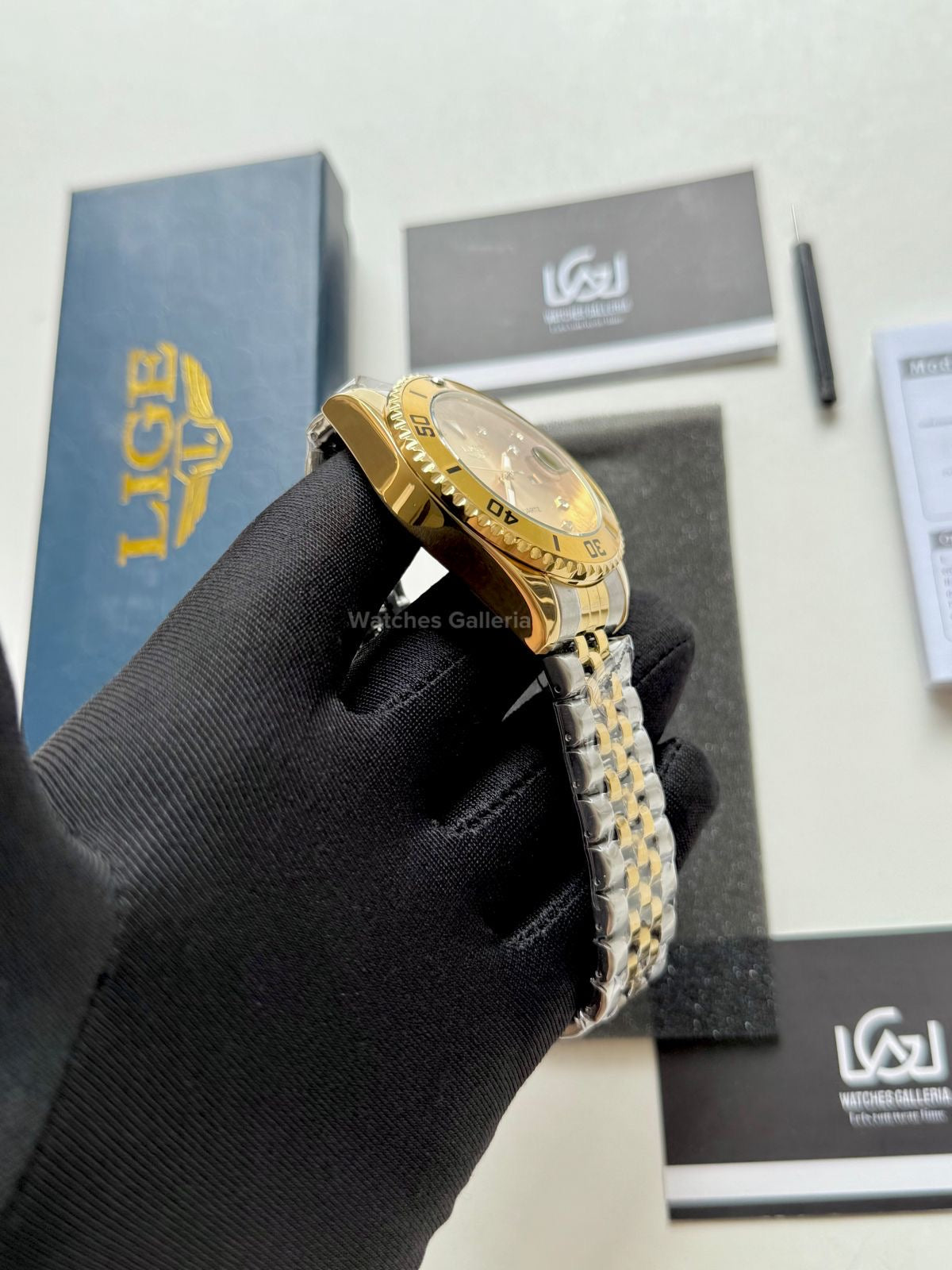 Lige Submariner Quartz (Yellow Gold) Lige89151 Watches Galleria