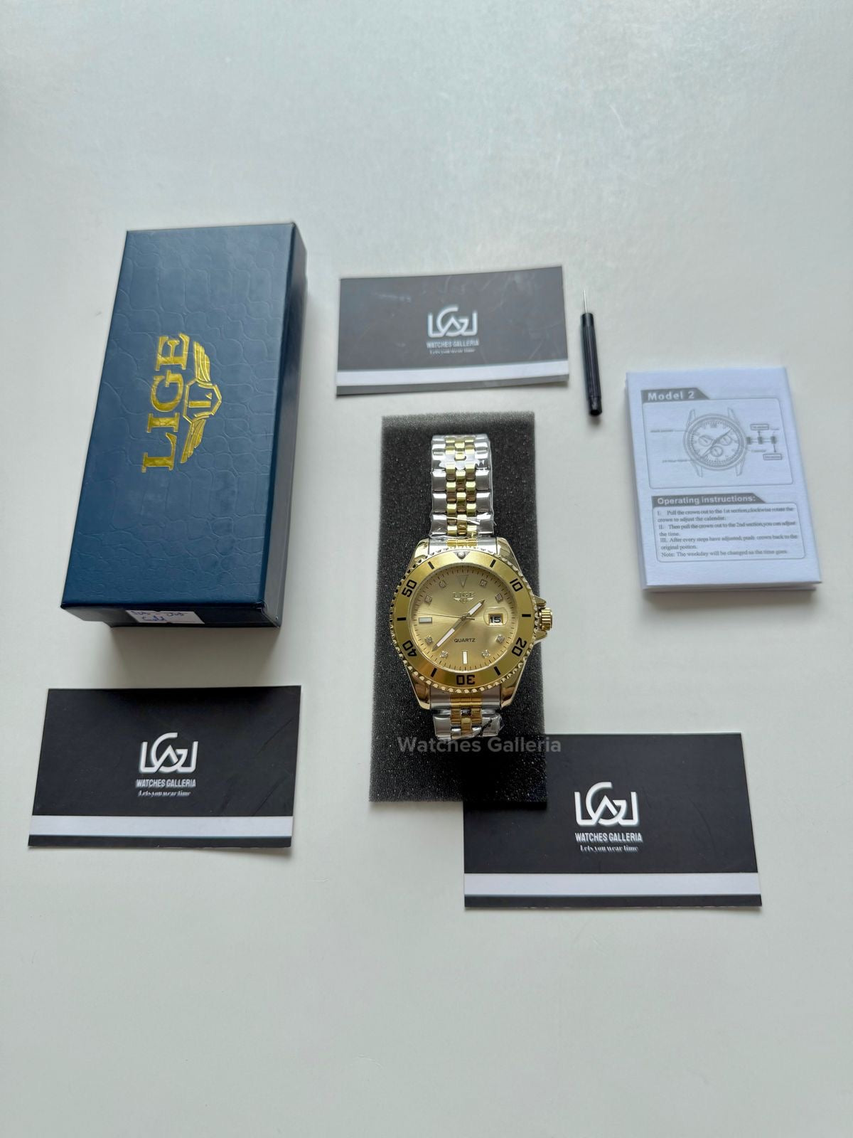 Lige Submariner Quartz (Yellow Gold) Lige89151 Watches Galleria