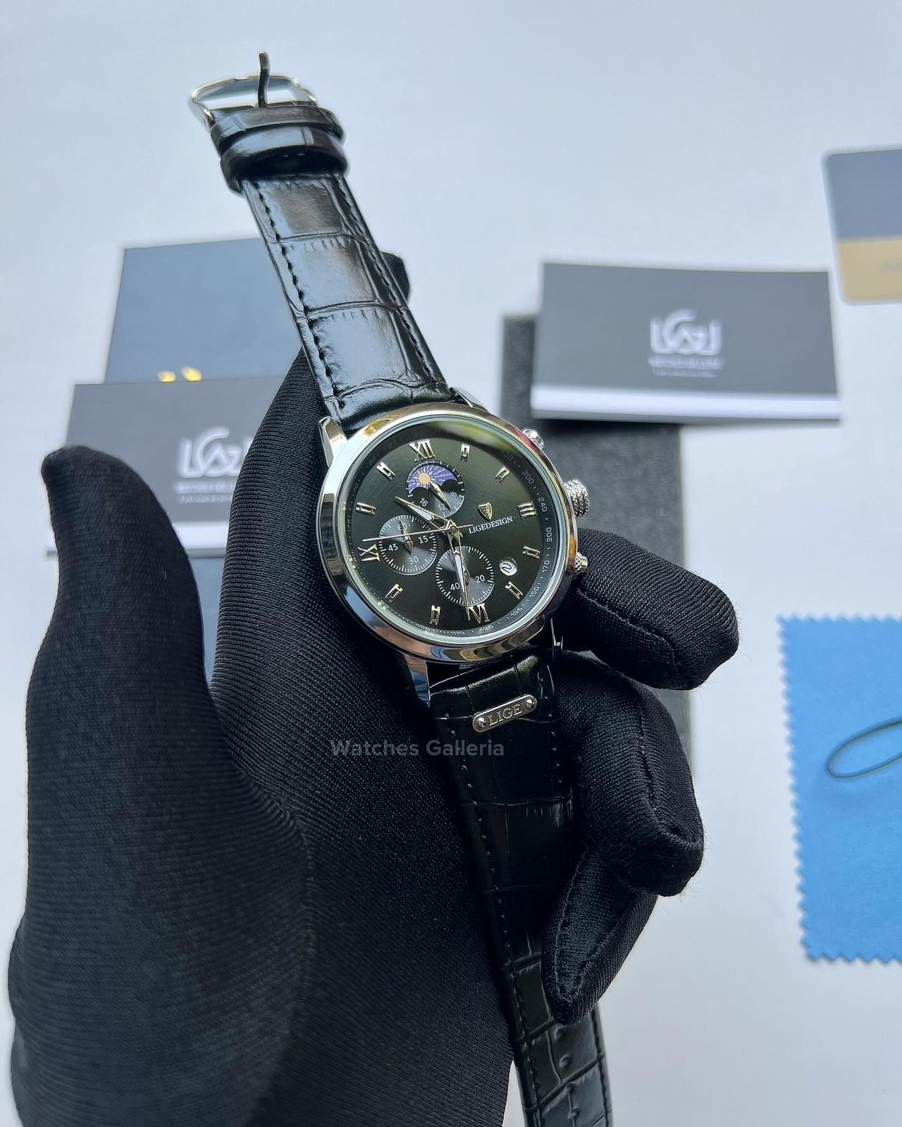 Lige Classic Moonphase (Black) LG8953 Watches Galleria