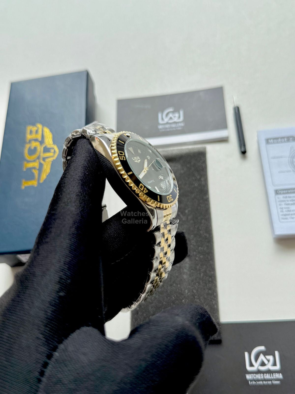 Lige Submariner Quartz (Gold/Black) Lige89151 Watches Galleria