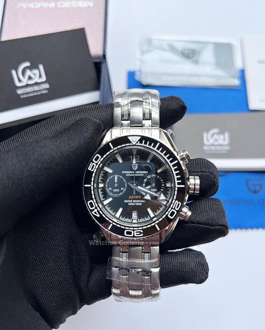 Pagani Design SeaMaster Planet Ocean Chronograph Quartz (Black) PD1711