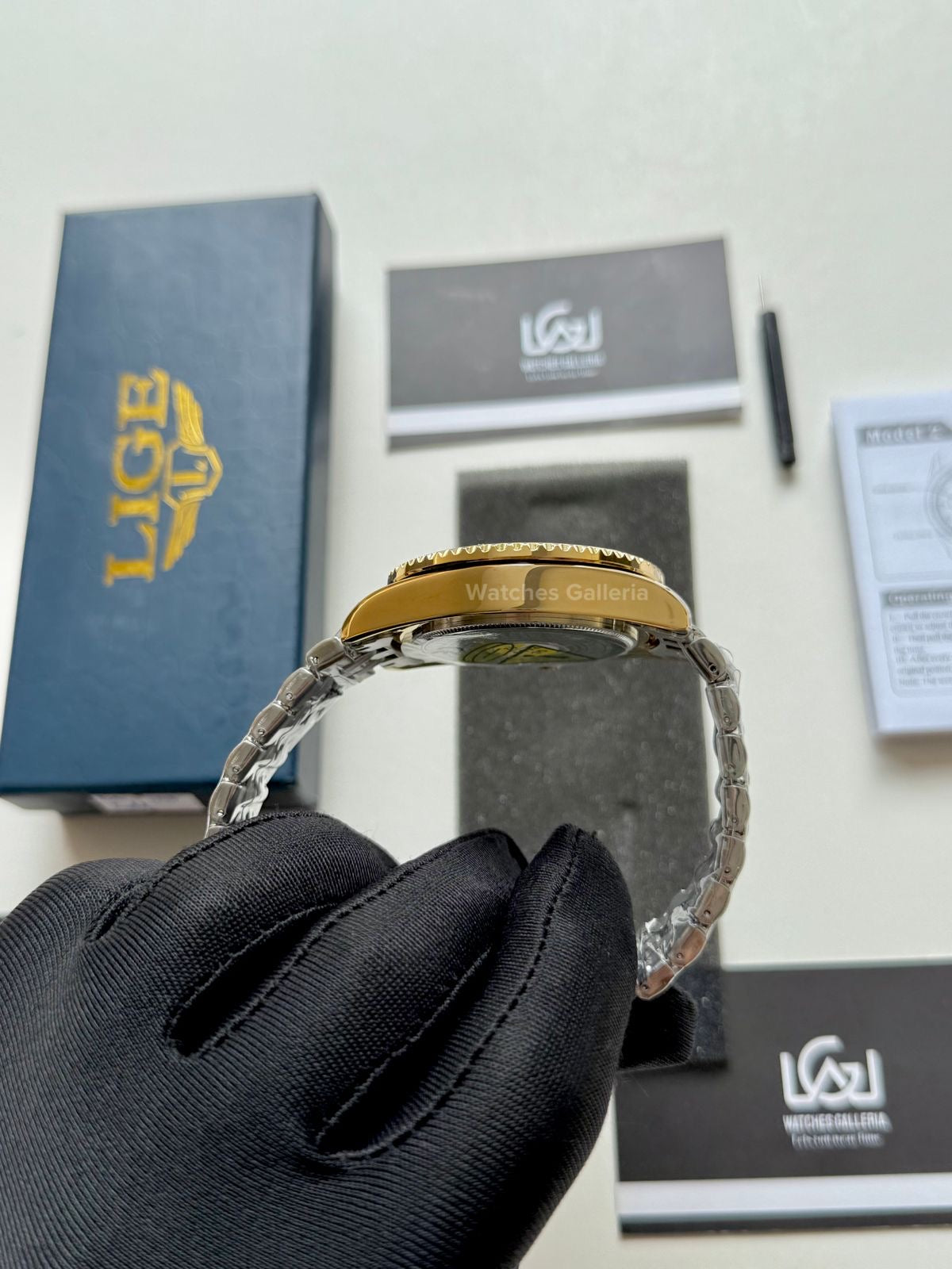 Lige Submariner Quartz (Yellow Gold) Lige89151 Watches Galleria