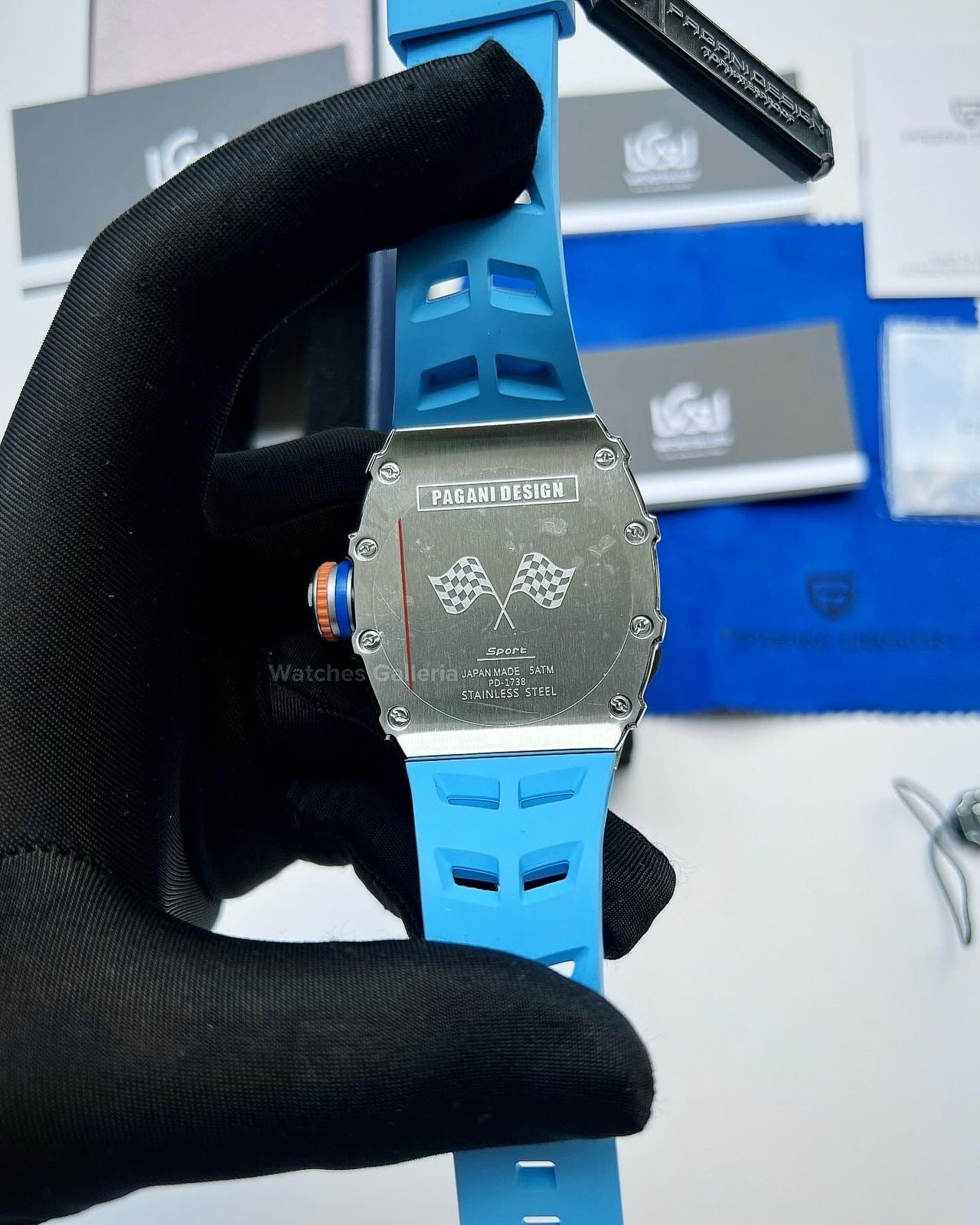 Pagani Design Tonneau Skeleton Watch Quartz (Blue Silver) PD1738 Watches Galleria