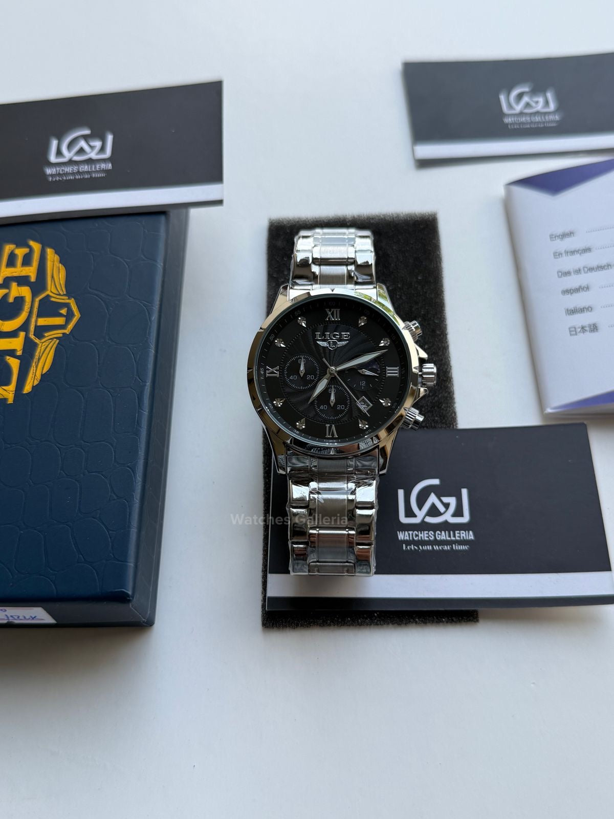 Lige Moonphase Chronograph Quartz (Black) lige89146 Watches Galleria