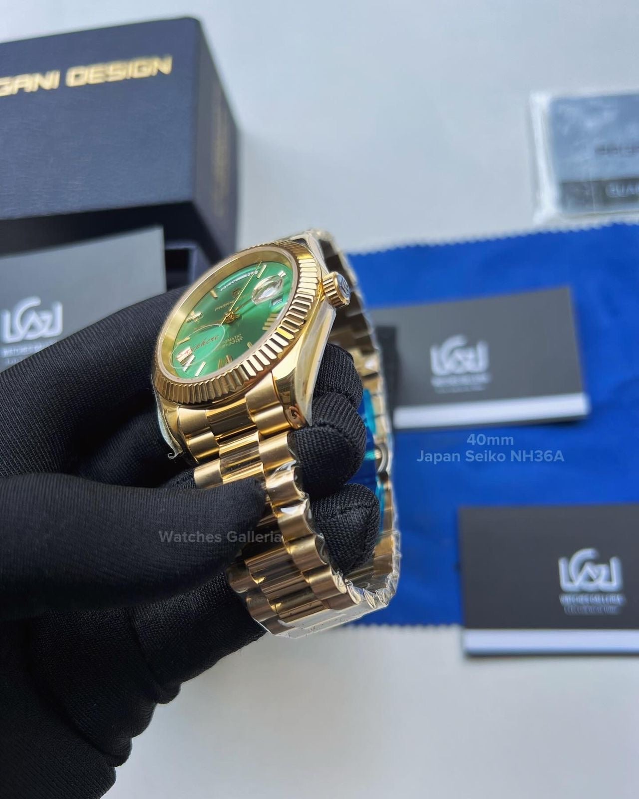 Pagani Design Date Day 40mm Seiko NH36A Gold/Green PD1783