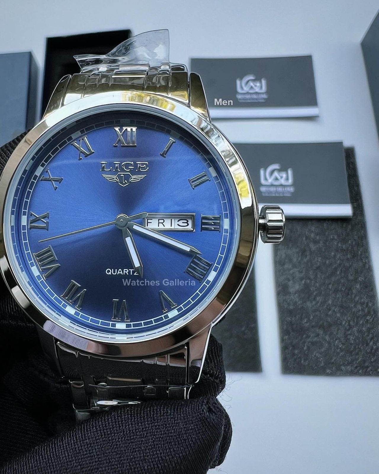 Lige Date Day Couple Watch (Silver/Blue) Lige9846 Lige10007