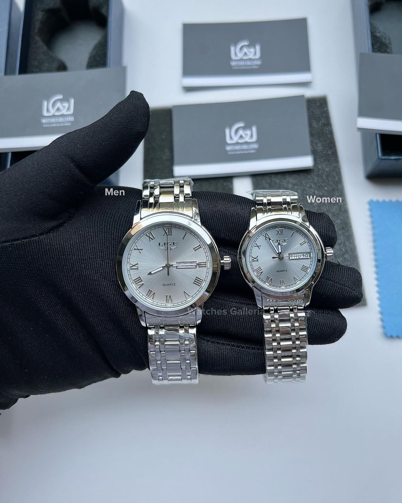 Lige Date Day Couple Watch (Silver) Lige9846 Lige10007L