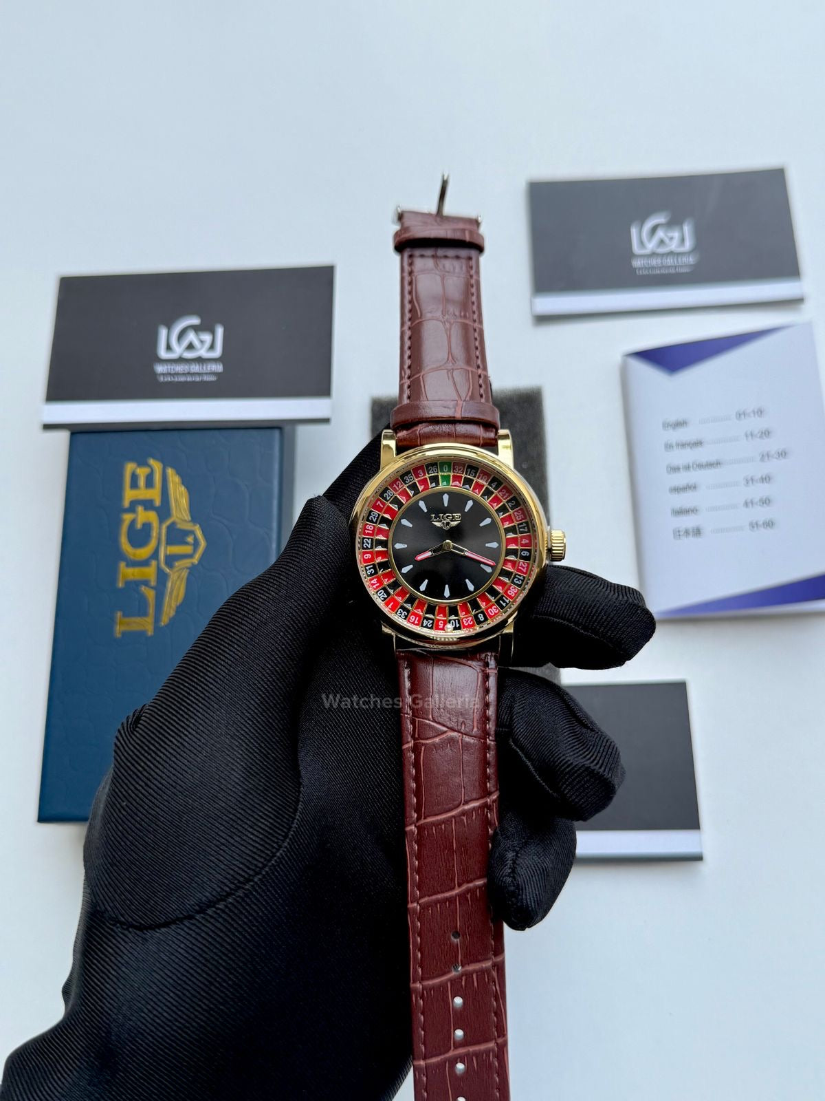 Lige Casino Watch Quartz (Brown-Yellow Gold) LG89161 Watches Galleria
