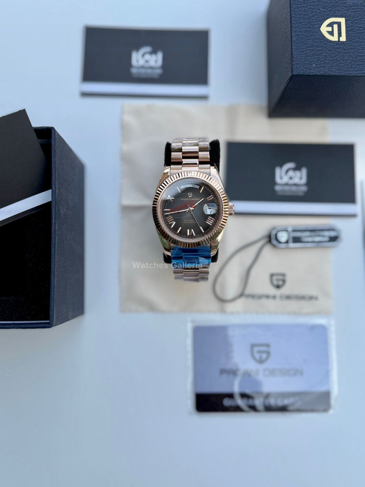 Pagani Design Date Day Automatic (Rose Gold w/ Slate Ombre Dial) PD1783 Watches Galleria