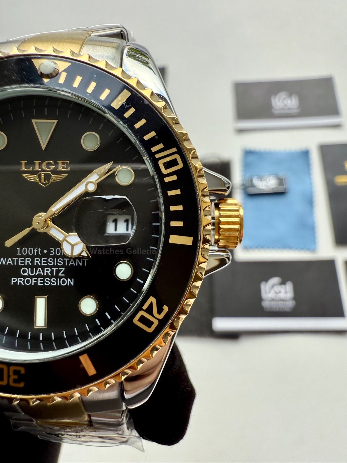 Lige Submariner Two Tone Quartz (Gold/Black) Lige10045 Watches Galleria © Copyrights All Right Reserved