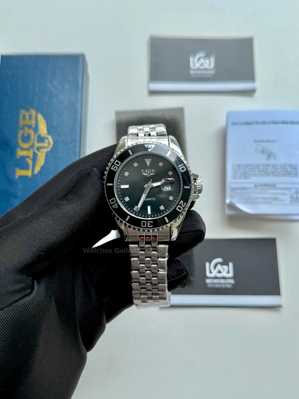 Lige Submariner Quartz (Black) Lige89151 Watches Galleria
