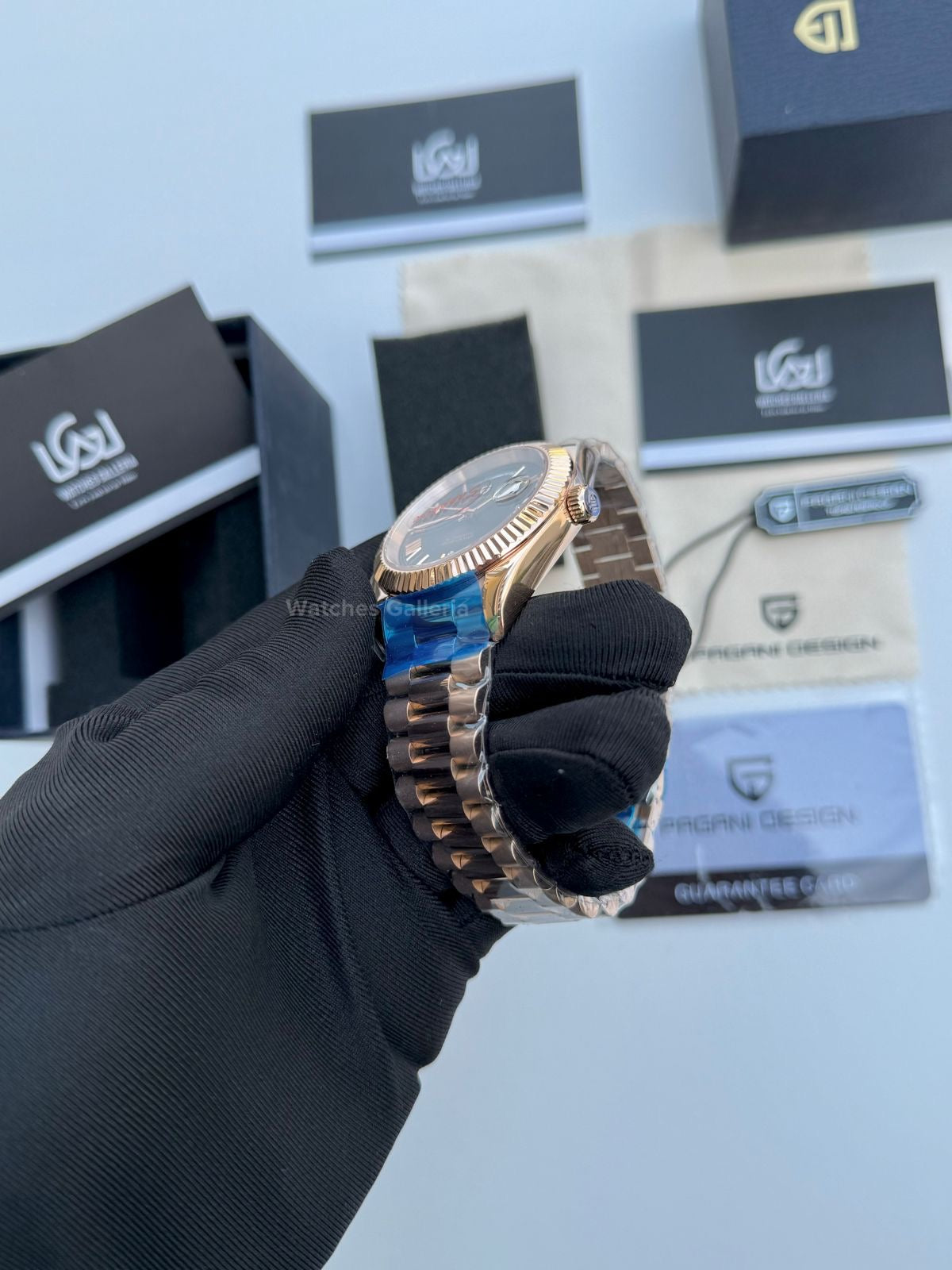 Pagani Design Date Day Automatic (Rose Gold w/ Slate Ombre Dial) PD1783 Watches Galleria