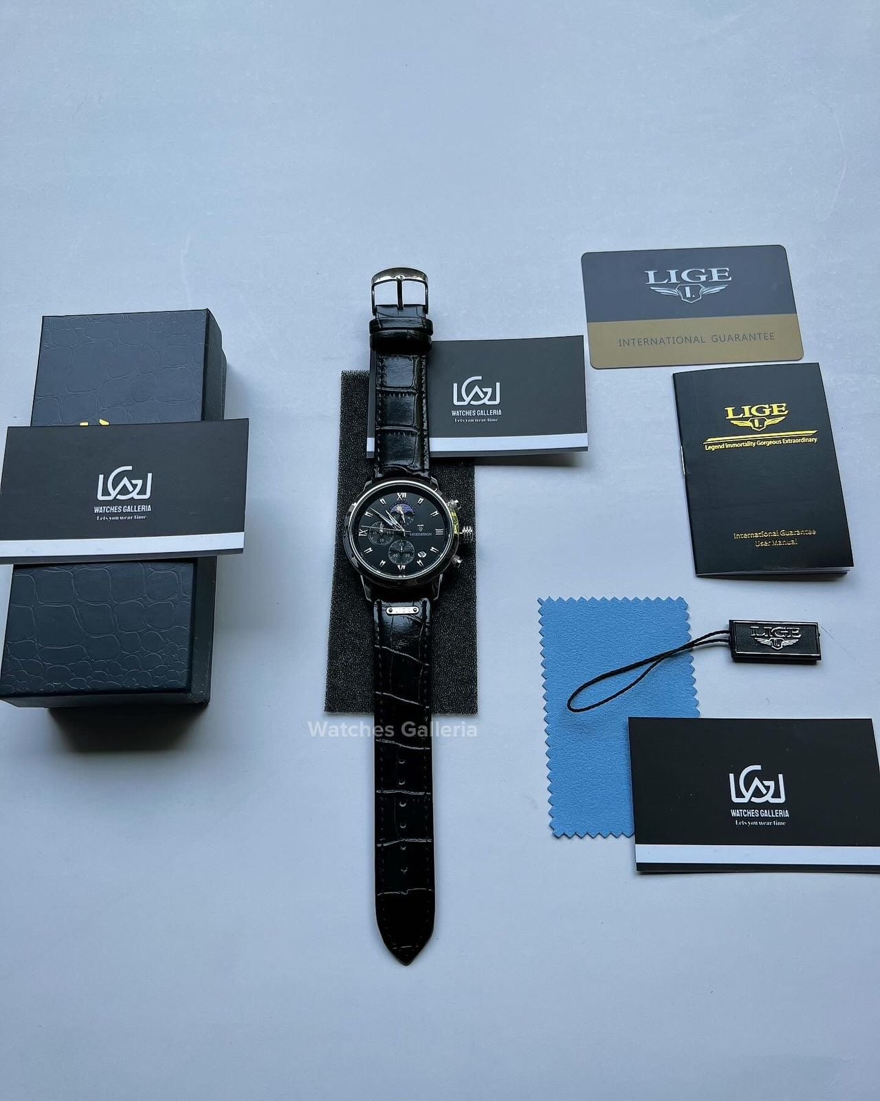 Lige Classic Moonphase (Black) LG8953 Watches Galleria