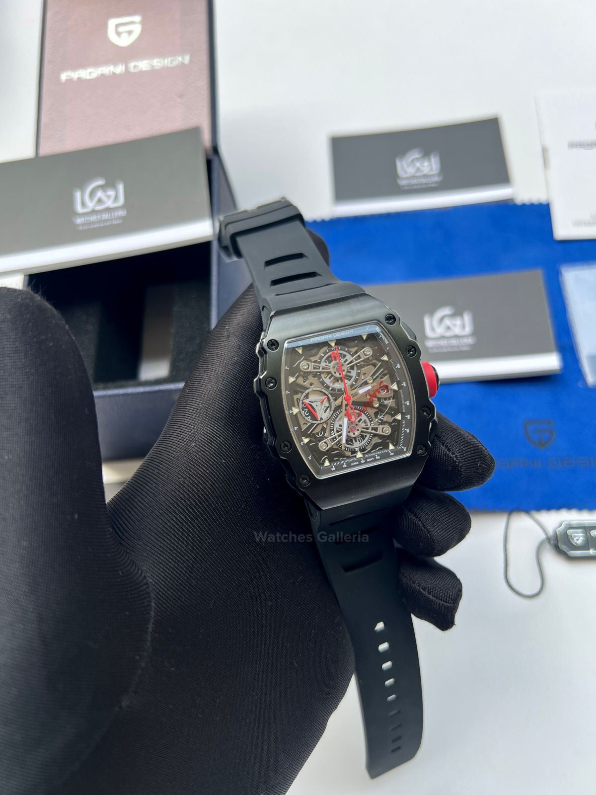 Pagani Design Tonneau Chronograph Quartz Watch (Black/Black) PDys011 Watches Galleria