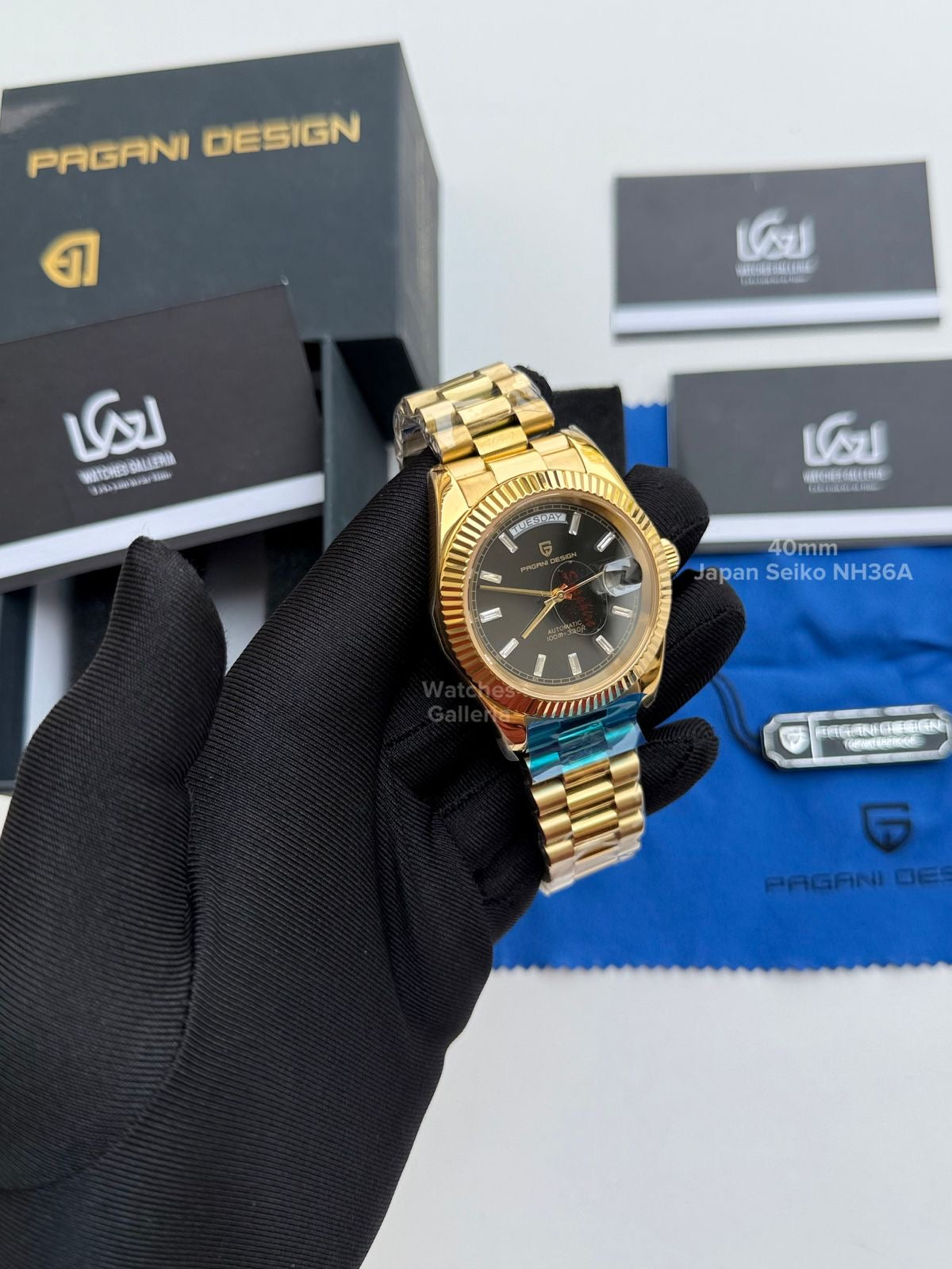 Pagani Design Date Day Automatic 40mm Japan Movement (Gold Black) PD1783 Watches Galleria