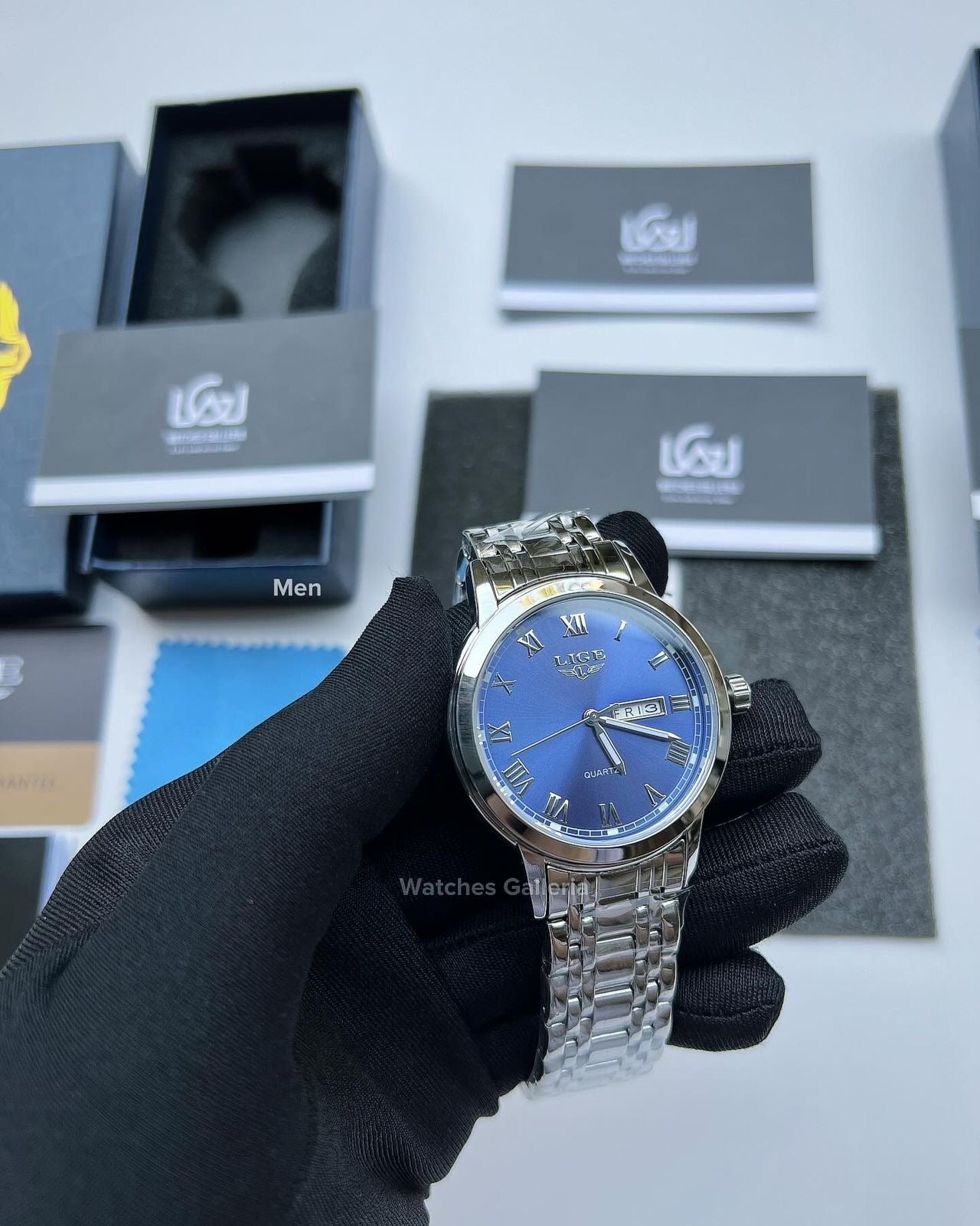 Lige Date Day Couple Watch (Silver/Blue) Lige9846 Lige10007