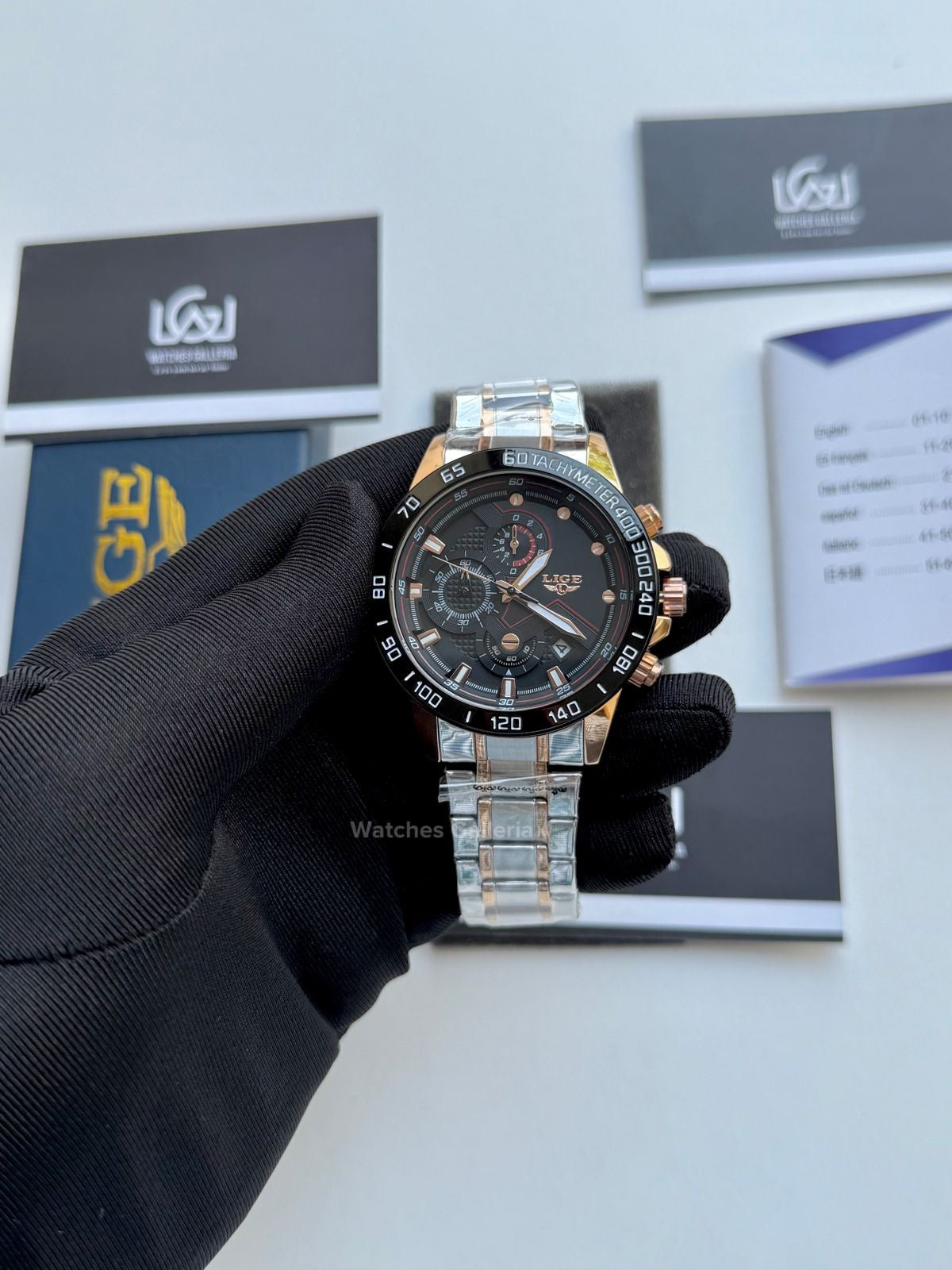 Lige Chronograph Quartz (Gold Black) Lige9982 Watches Galleria
