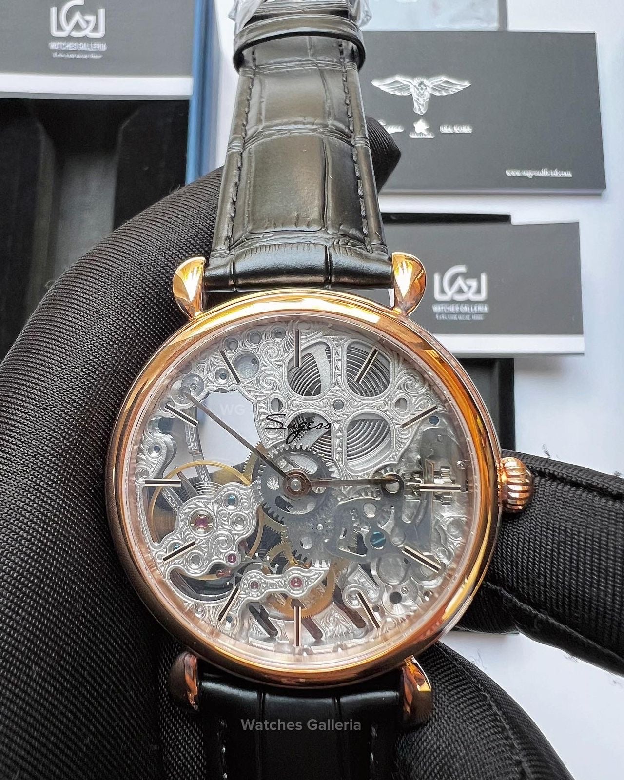Sugess Skeleton Slimmaster Manual Wind (Black w/ Rose Gold) SU3600 (Discontinued)