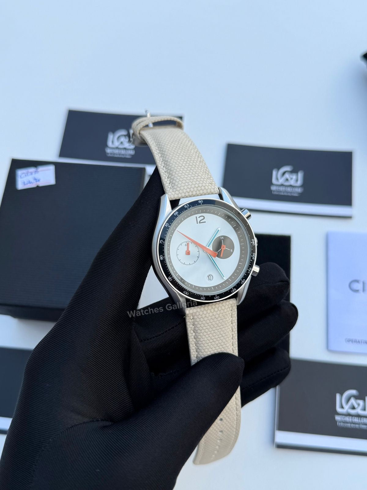 Ciloa Chronograph Leather Quartz (White) ciloa507 Watches Galleria