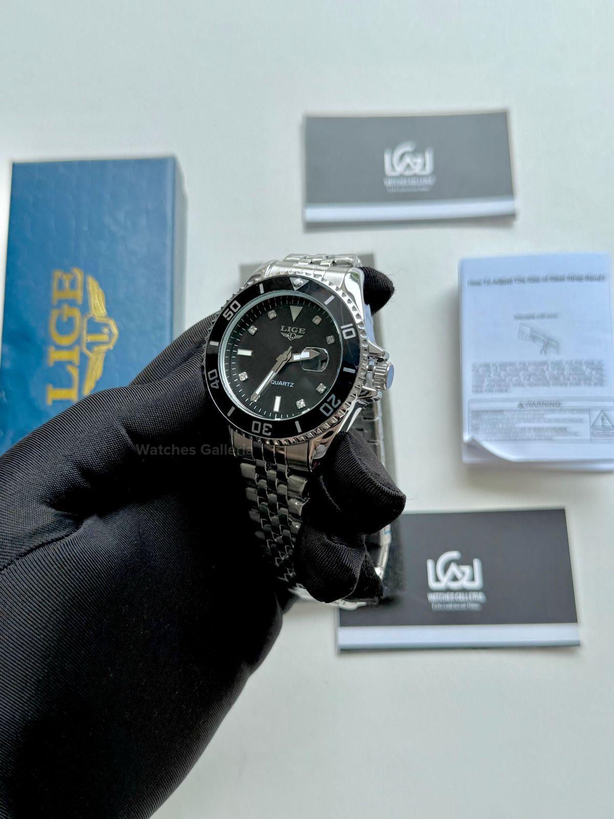 Lige Submariner Quartz (Black) Lige89151 Watches Galleria