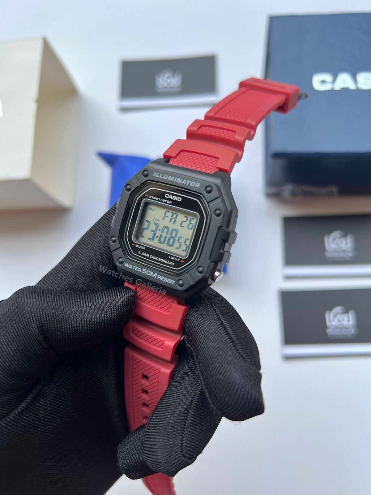 Casio Sports Digital Watch Red Exclusive (White Display) W218H Watches Galleria