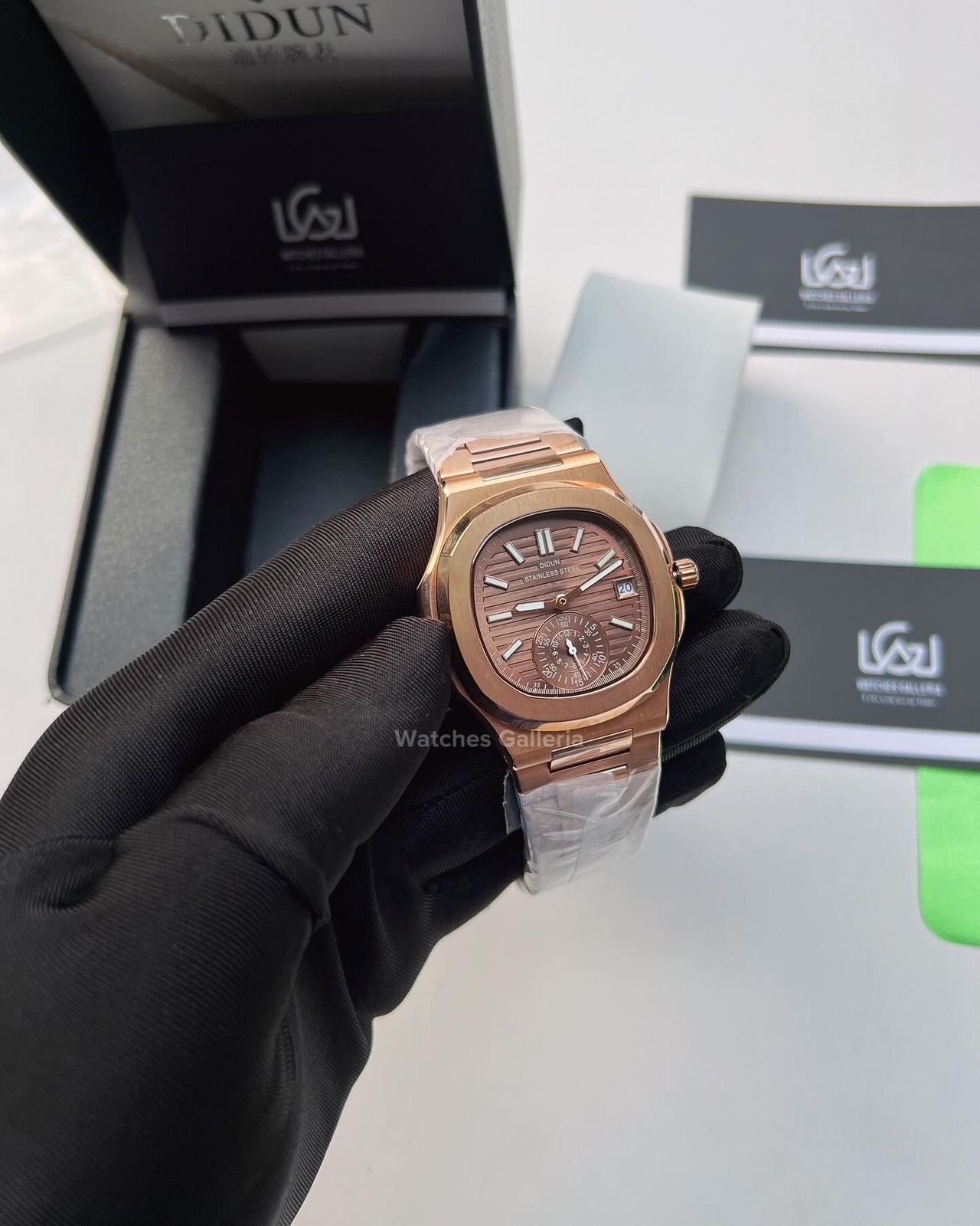 Didun Nautilus Date Day Quartz (Rose Gold w/ Black) PD49 Watches Galleria