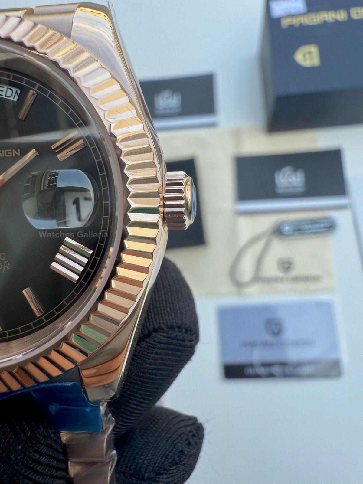 Pagani Design Date Day Automatic (Rose Gold w/ Slate Ombre Dial) PD1783 Watches Galleria