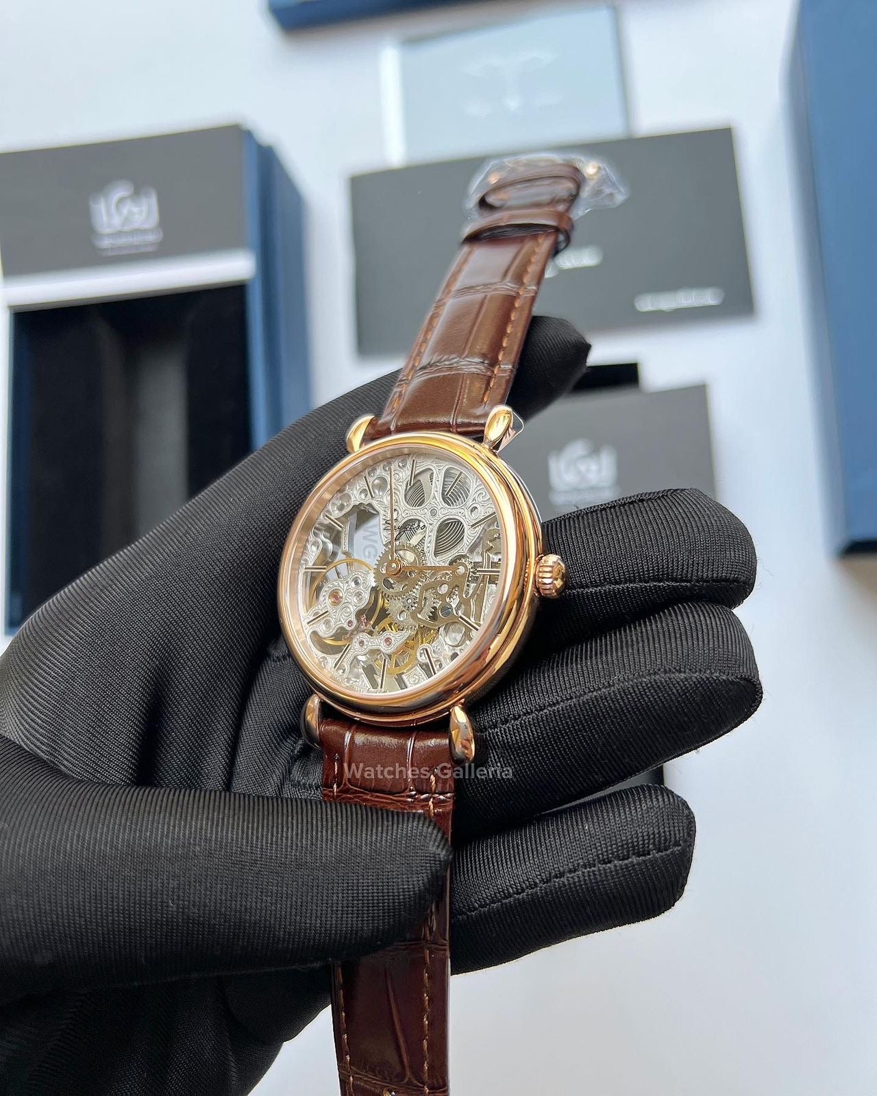 Sugess Skeleton Slimmaster Manual Wind (Brown w/ Rose Gold) SU3600 (Discontinued)