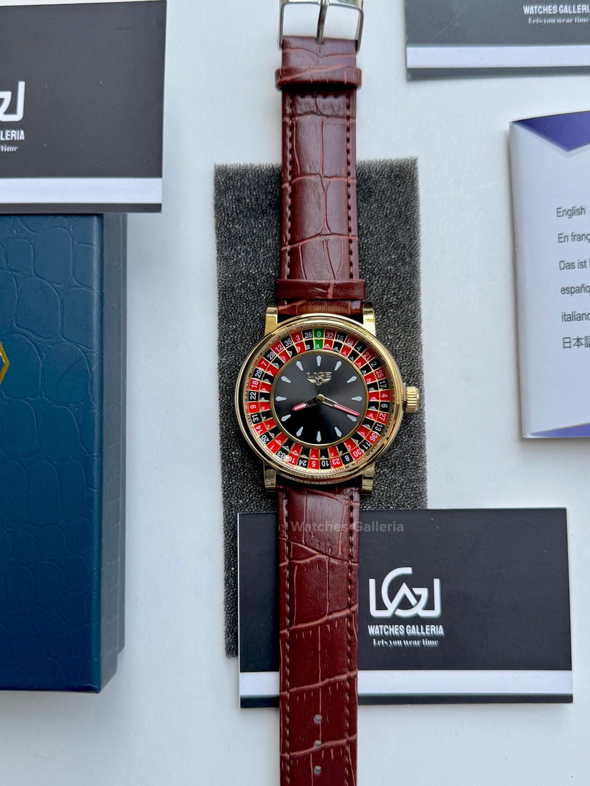 Lige Casino Watch Quartz (Brown-Yellow Gold) LG89161 Watches Galleria