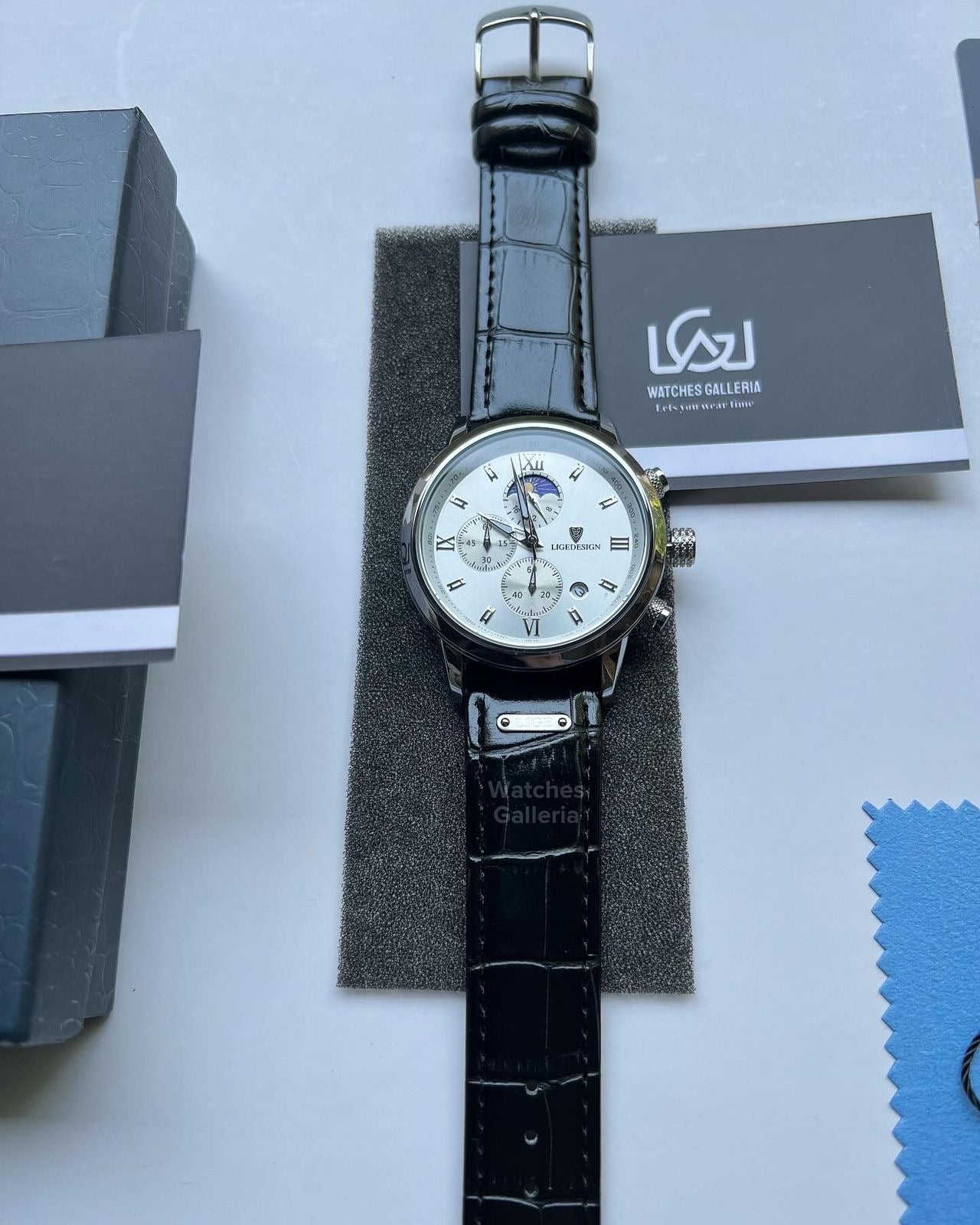 Lige Classic Moonphase Quartz (Silver Black) LG8953 Watches Galleria