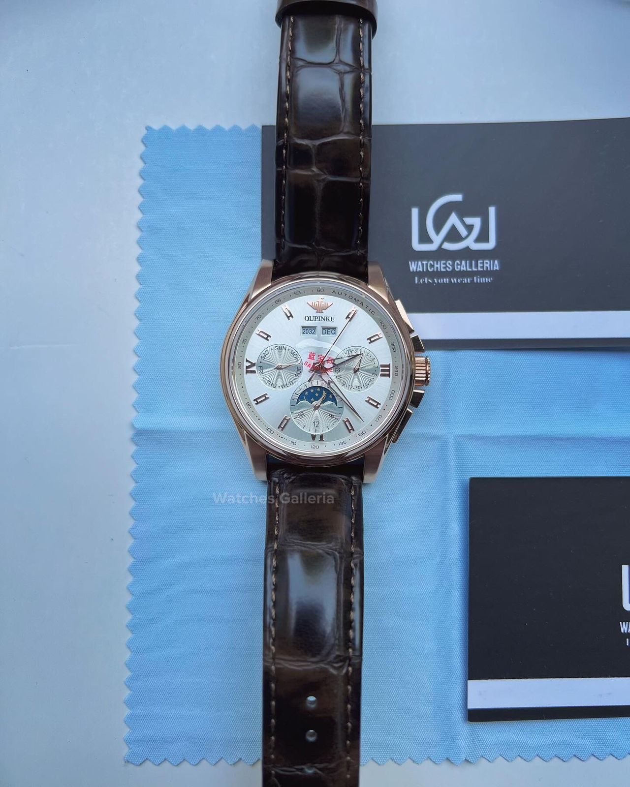 Oupinke Calendar Moonphase Watch Automatic (Rose White) Oupinke3189 Watches Galleria