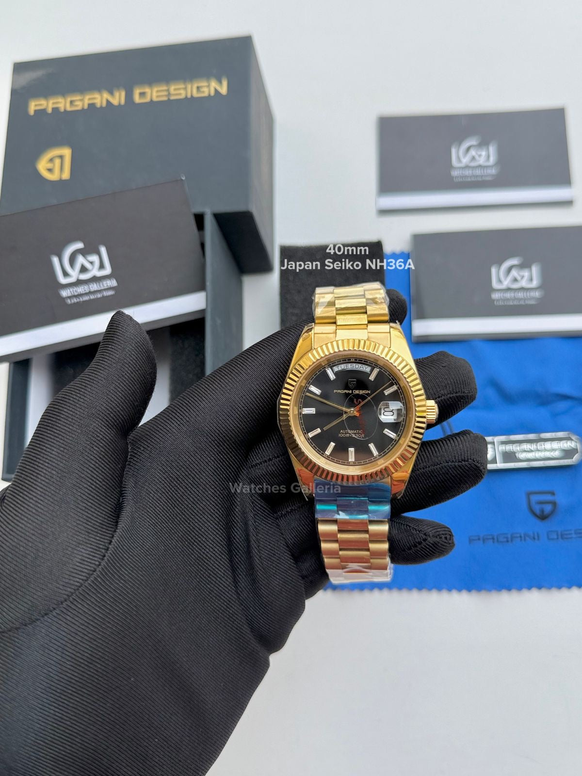 Pagani Design Date Day Automatic 40mm Japan Movement (Gold Black) PD1783 Watches Galleria