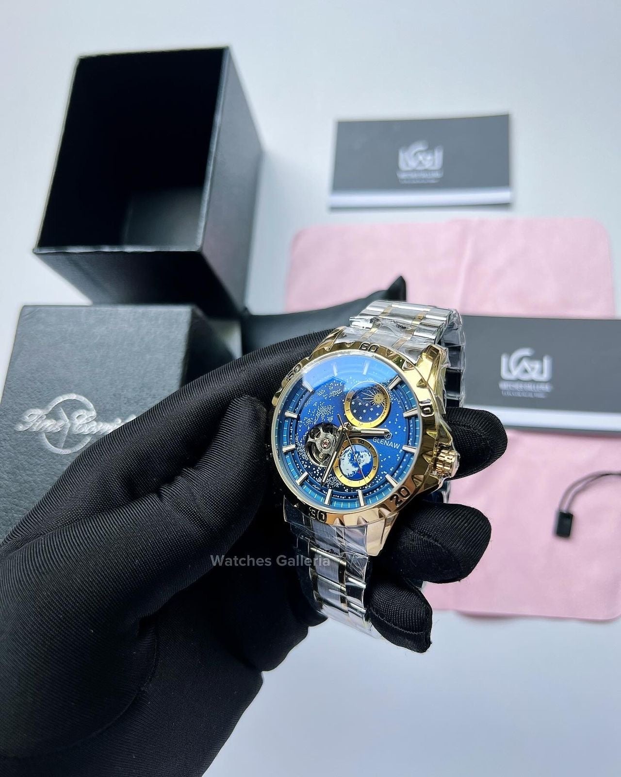 Glenaw Automatic Open Heart & Earth Rotating (Silver/Gold) GL8950 Watches Galleria