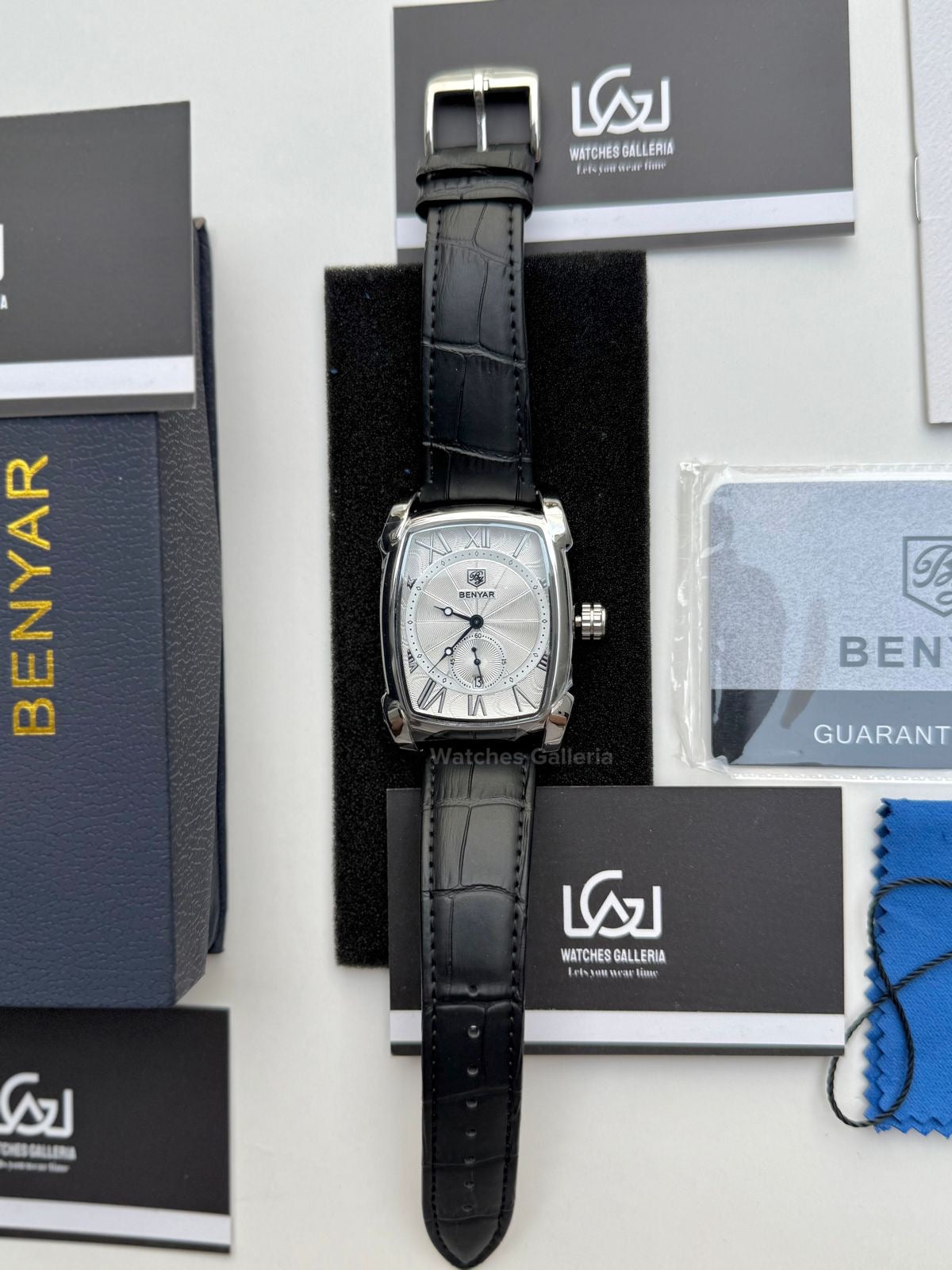 Benyar Square Classic Date Watch (Black Silver) BY5114 Watches Galleria