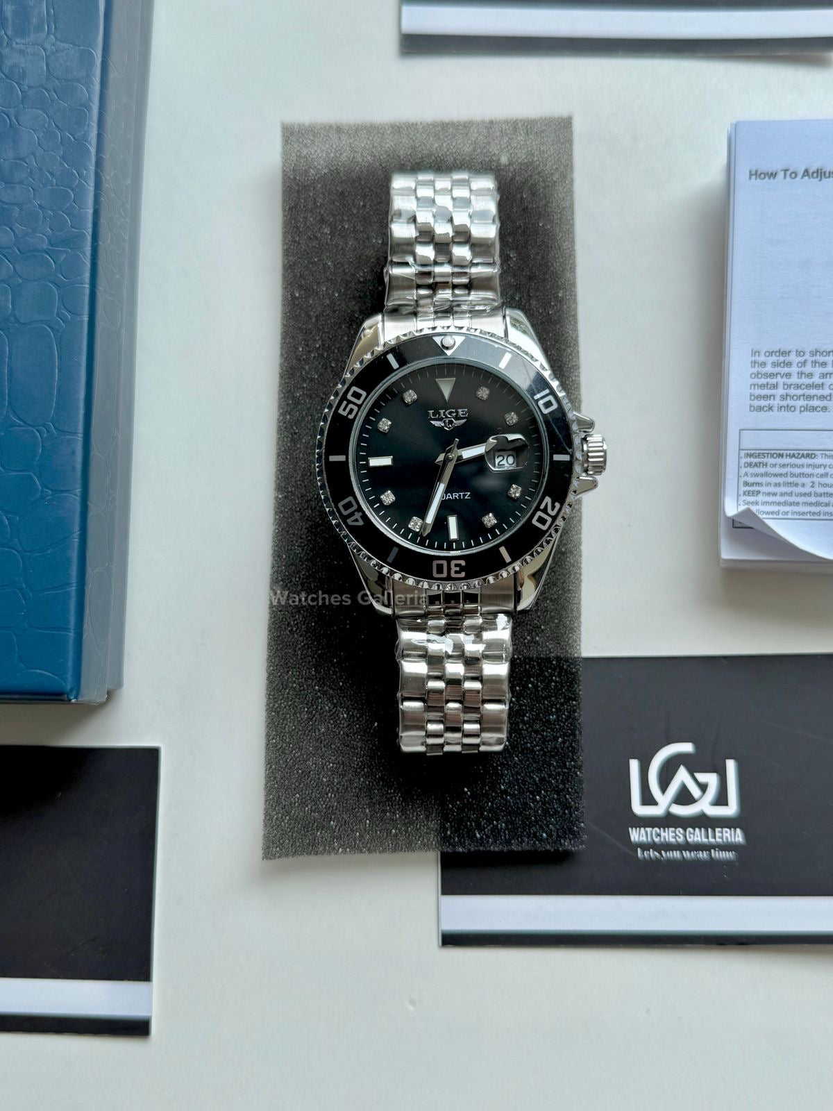 Lige Submariner Quartz (Black) Lige89151 Watches Galleria