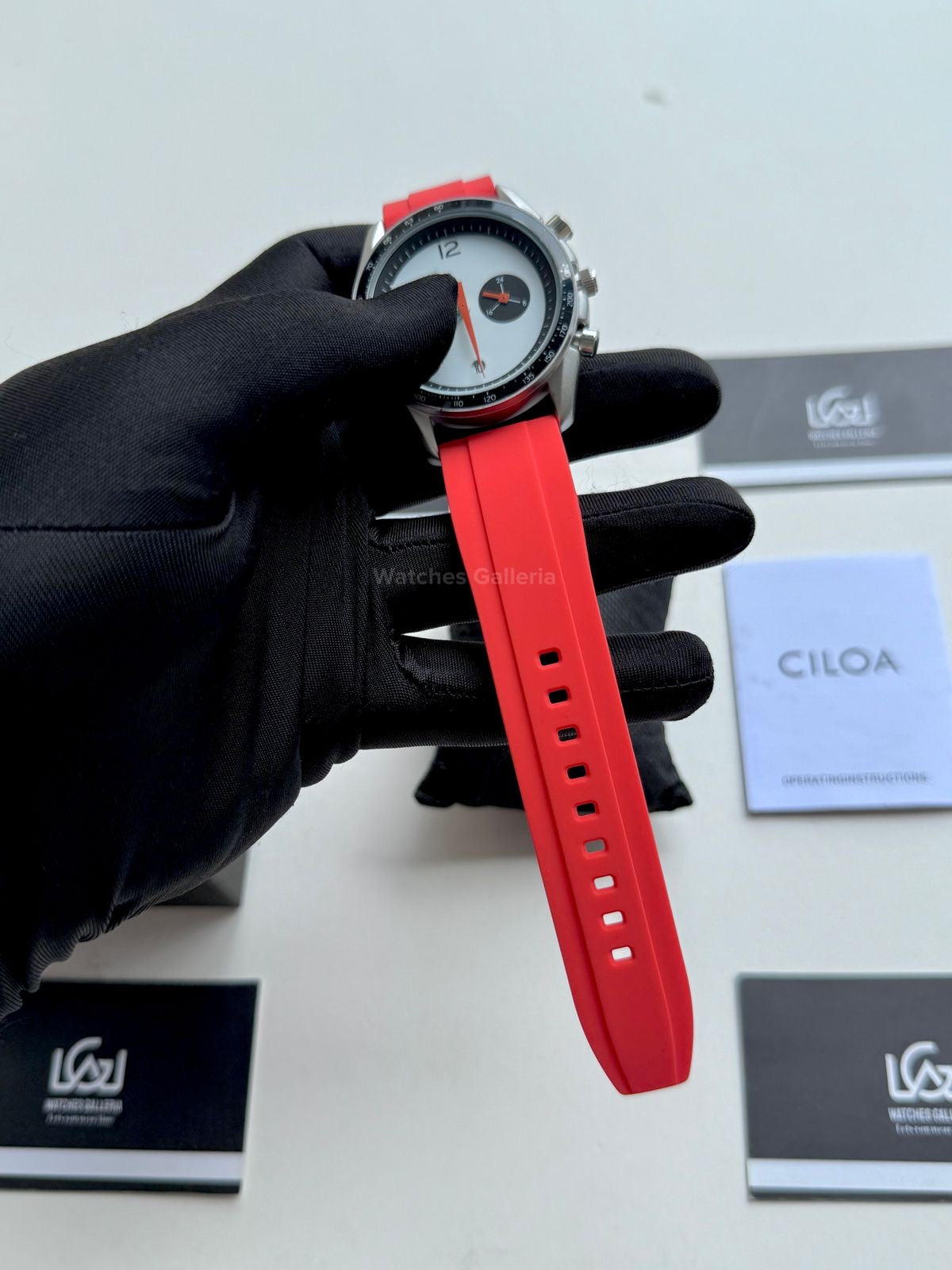 Ciloa Chronograph Leather Quartz (White) ciloa507 Watches Galleria