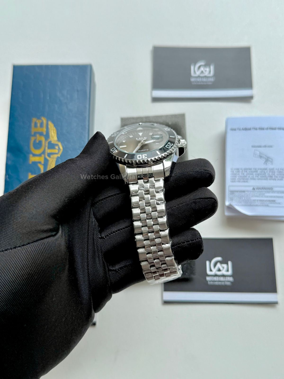 Lige Submariner Quartz (Black) Lige89151 Watches Galleria