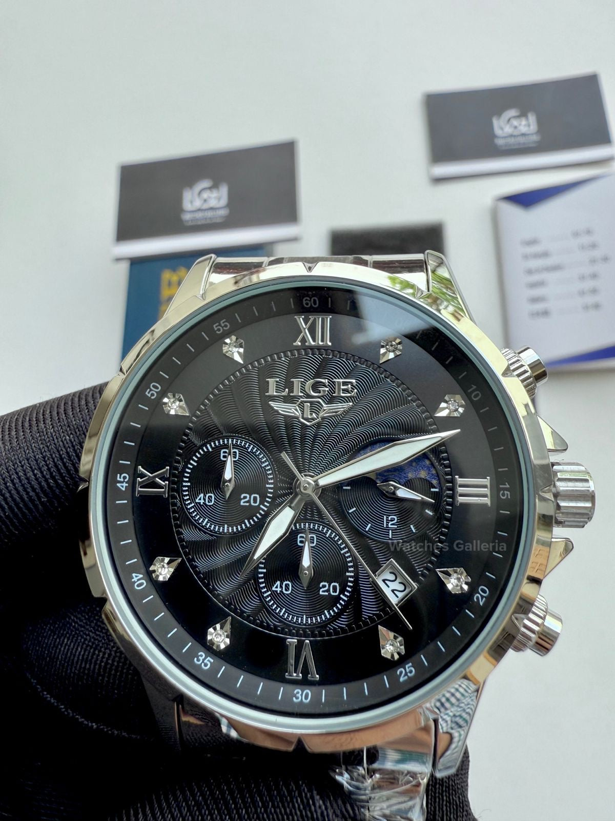 Lige Moonphase Chronograph Quartz (Black) lige89146 Watches Galleria