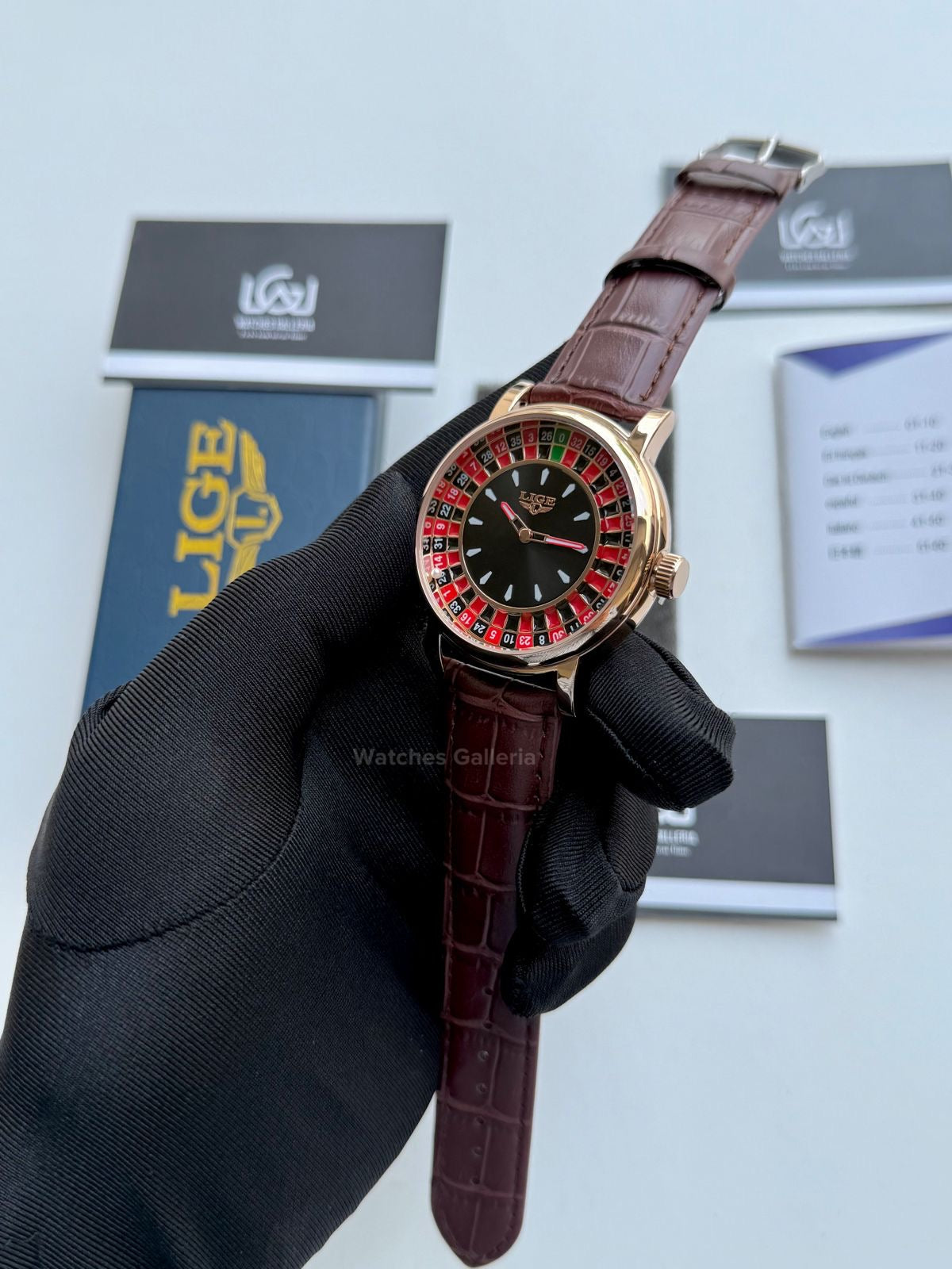 Lige Casino Watch Quartz (Brown -Rose Gold) LG89161 Watches Galleria
