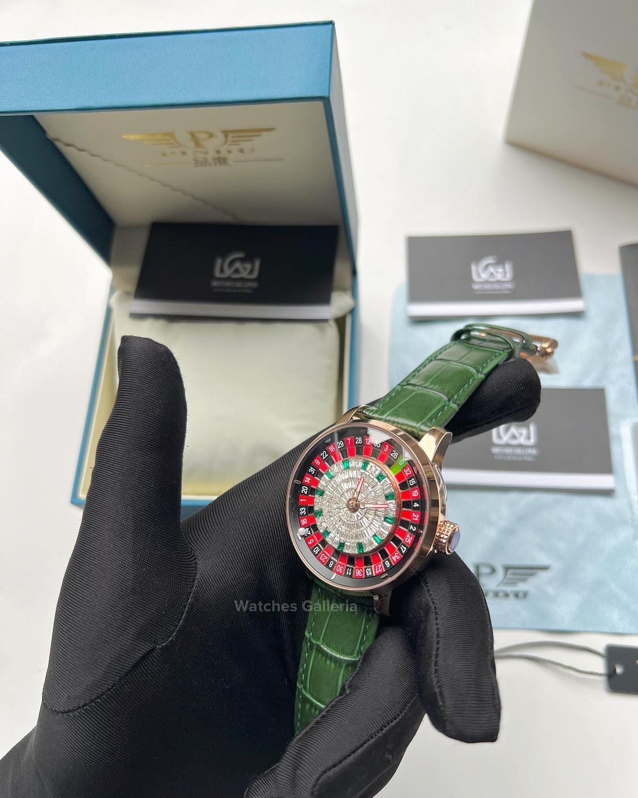 Pindu Design Casino Roulette Automatic Watch (Baguette Cut Diamonds Dial) P6617 Watches Galleria