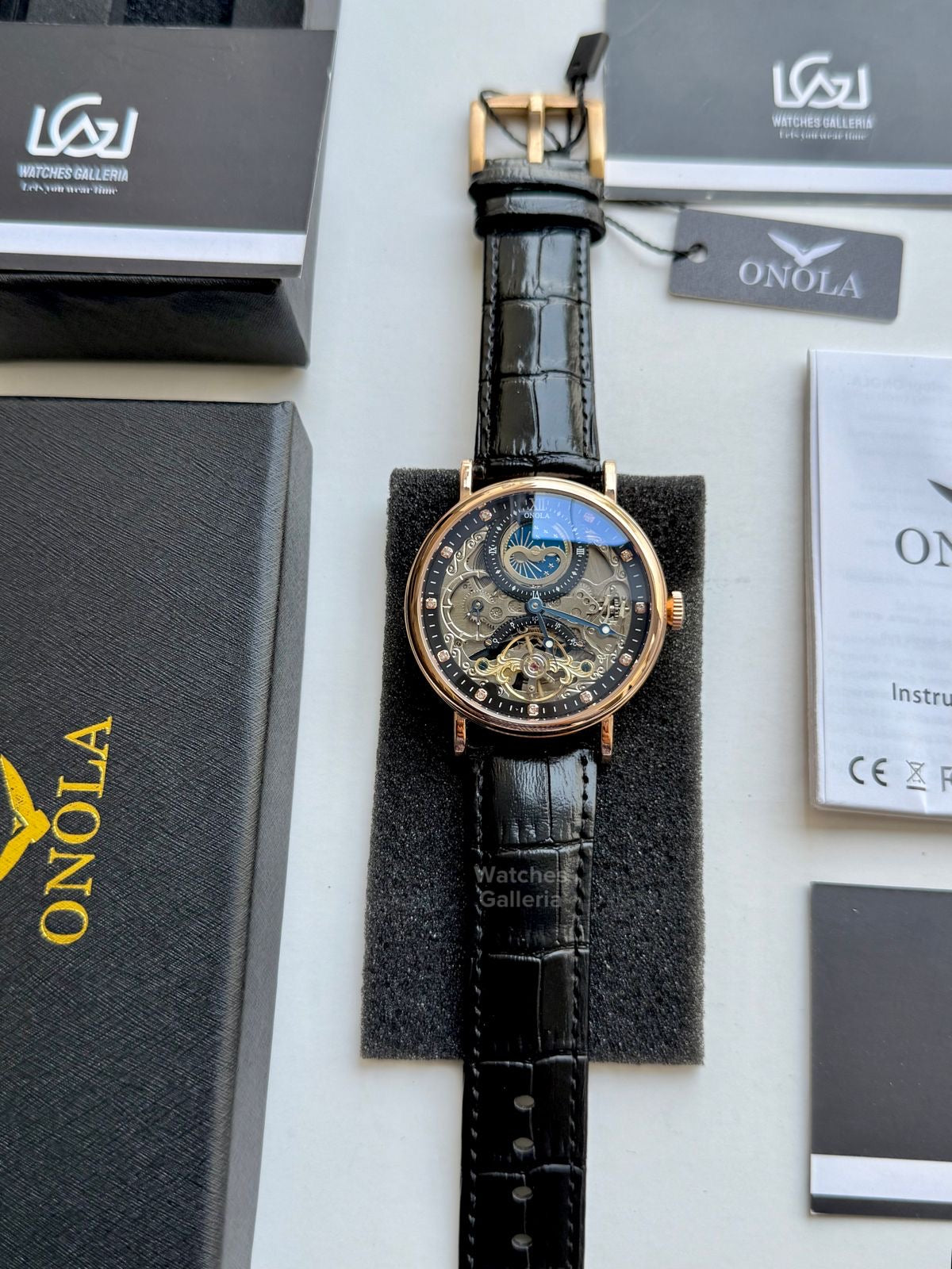 Onola Moonphase Flywheel Skeleton Watch Automatic (Black-Rose Gold) ON6836 Watches Galleria