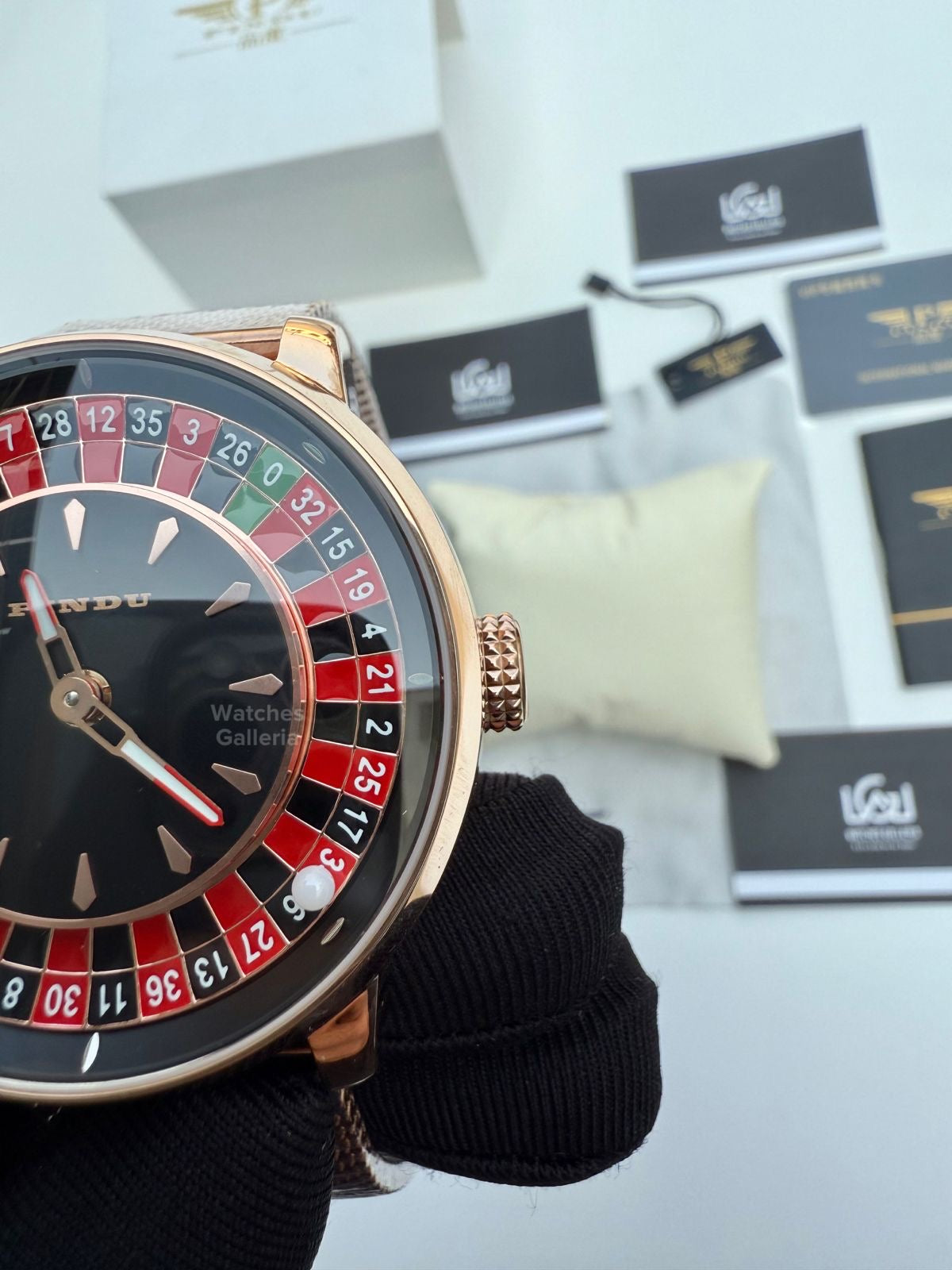 Pindu Design Casino Tourbillon Roulette Button Automatic (Gold Mesh Bracelet) P6628 Watches Galleria
