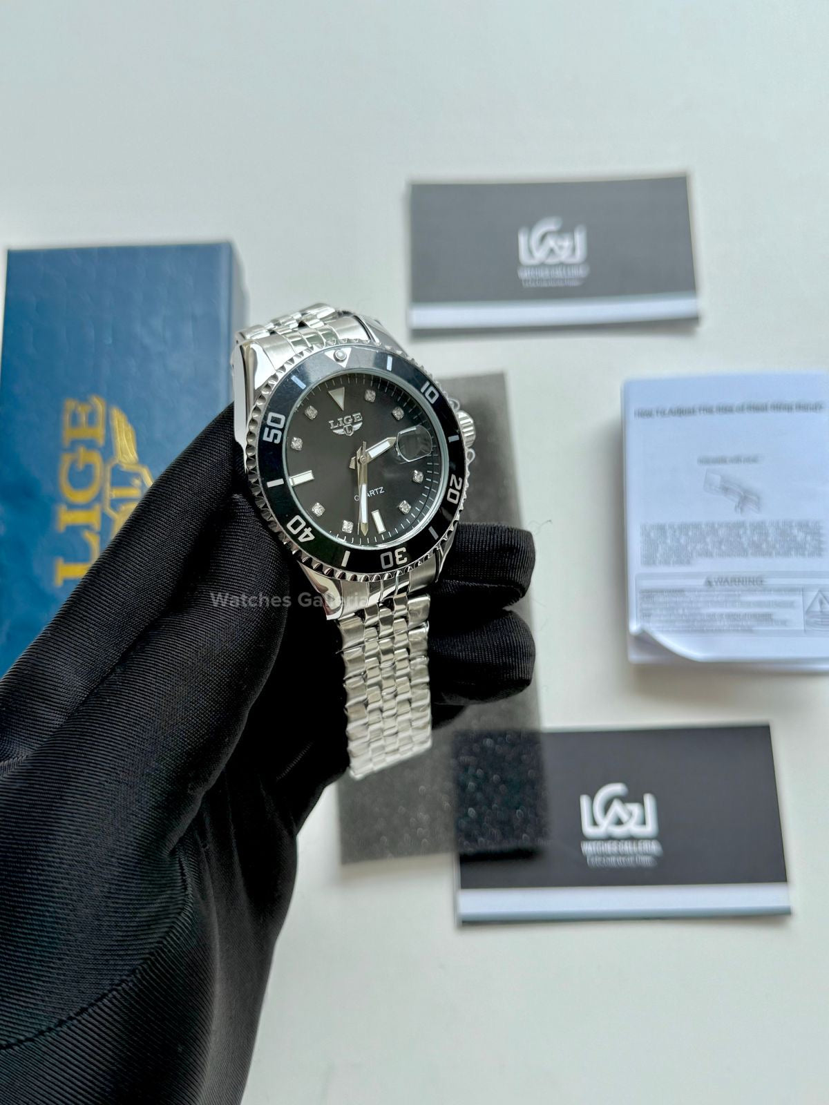 Lige Submariner Quartz (Black) Lige89151 Watches Galleria
