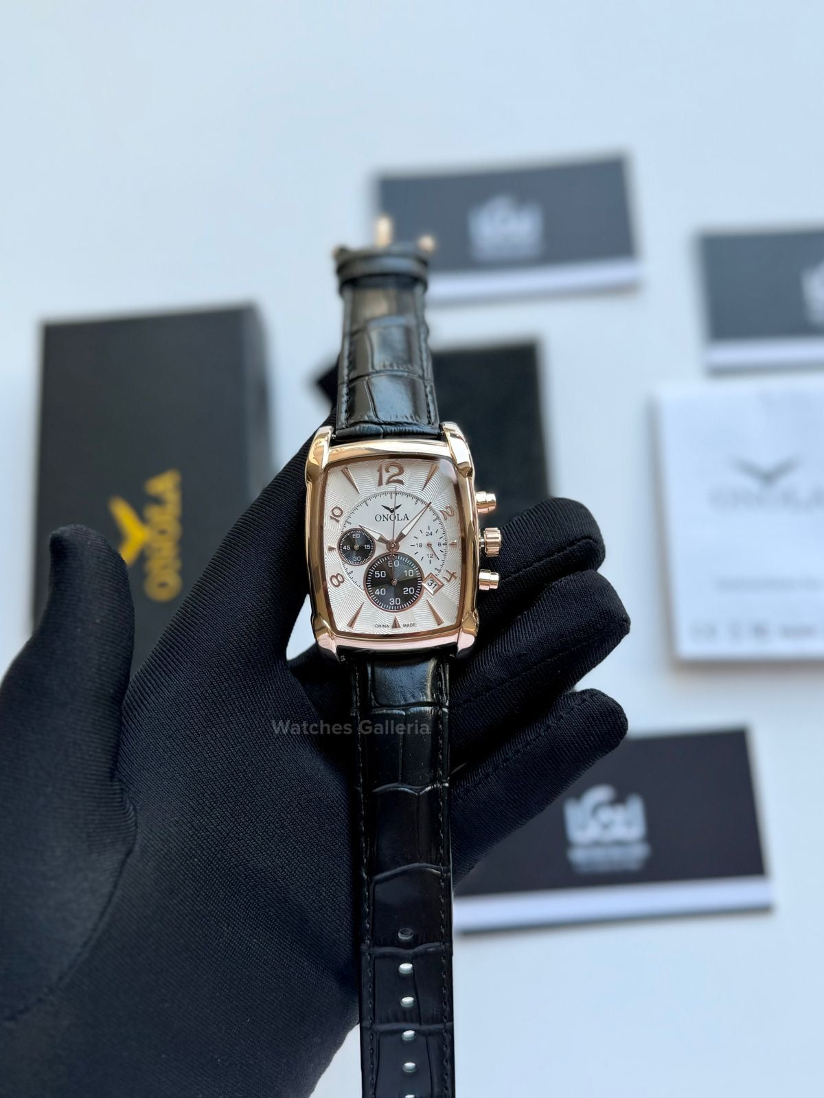 Onola Square Chronograph Quartz (Black Rose Gold) ON6818 Watches Galleria